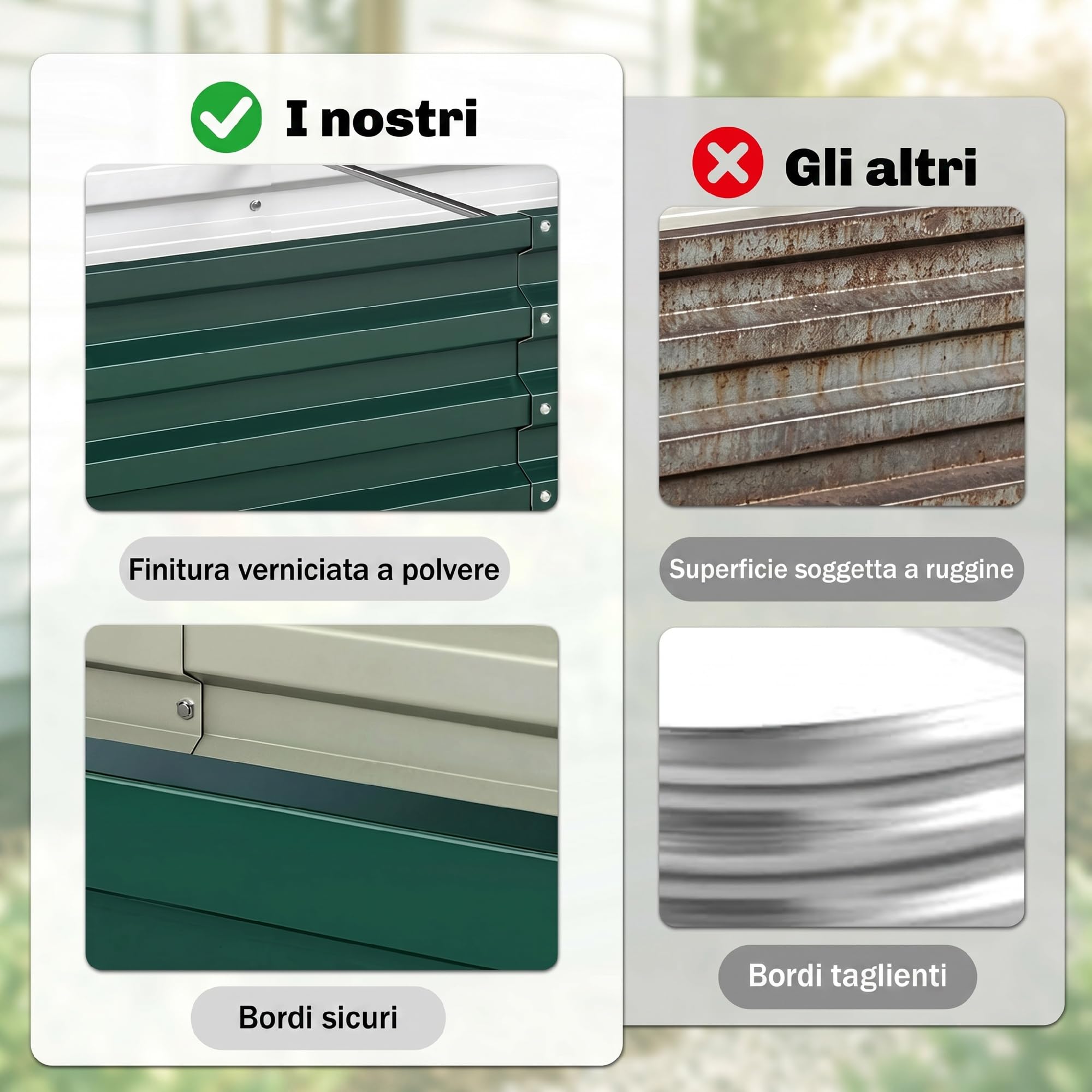 Outsunny Letto per Orto Rialzato da Esterno 182L, Fioriera da Balcone in Acciaio Galvanizzato con Fondo Aperto, per Piante, Fiori e Verdure, 120x60x30.5cm, Verde