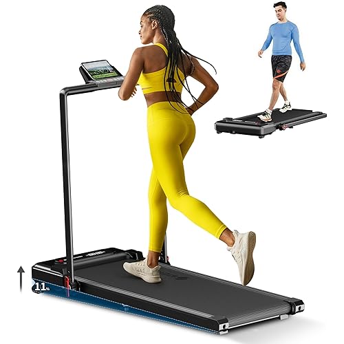 Walking Pad Treadmill with Handle Bar, 3.5HP Foldable Folding Treadmills with Incline, 3 in 1 Portable Under Desk Treadmills for Home Office Apartment with 330lbs, 17" Running Pad