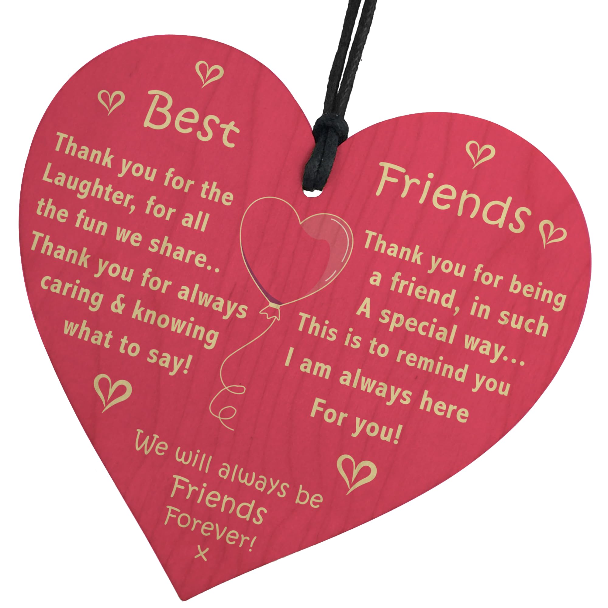 Red Ocean Best Friend Gift Wooden Heart Shaped Sign Best Friend Sign Friendship Gift Thank You Novelty Birthday Chic Plaque