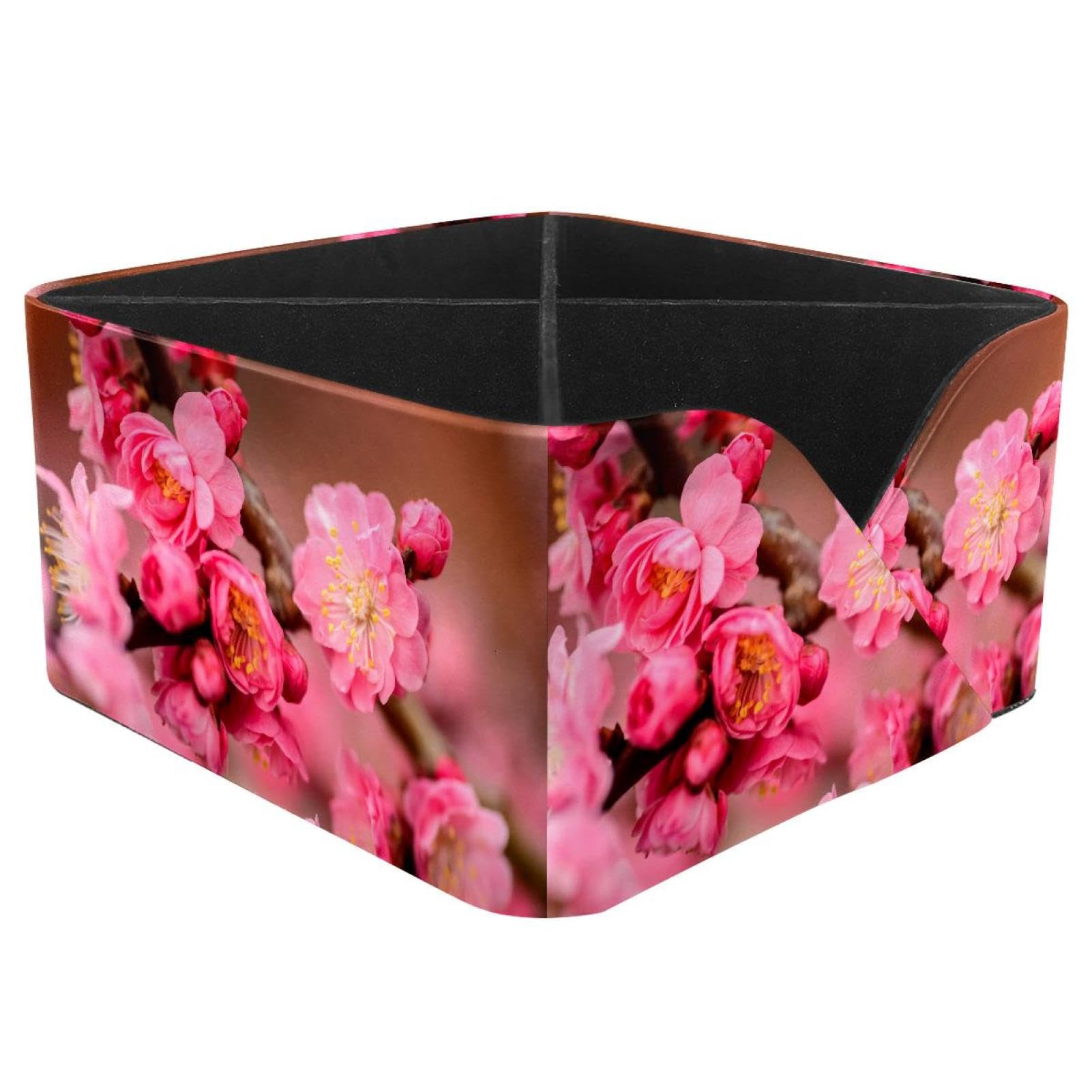 KengjuTesu Plum Blooming Flower Desktop Organizer Pen Holder, Rectangular Pencil Cup for Office, Study and Makeup Stations