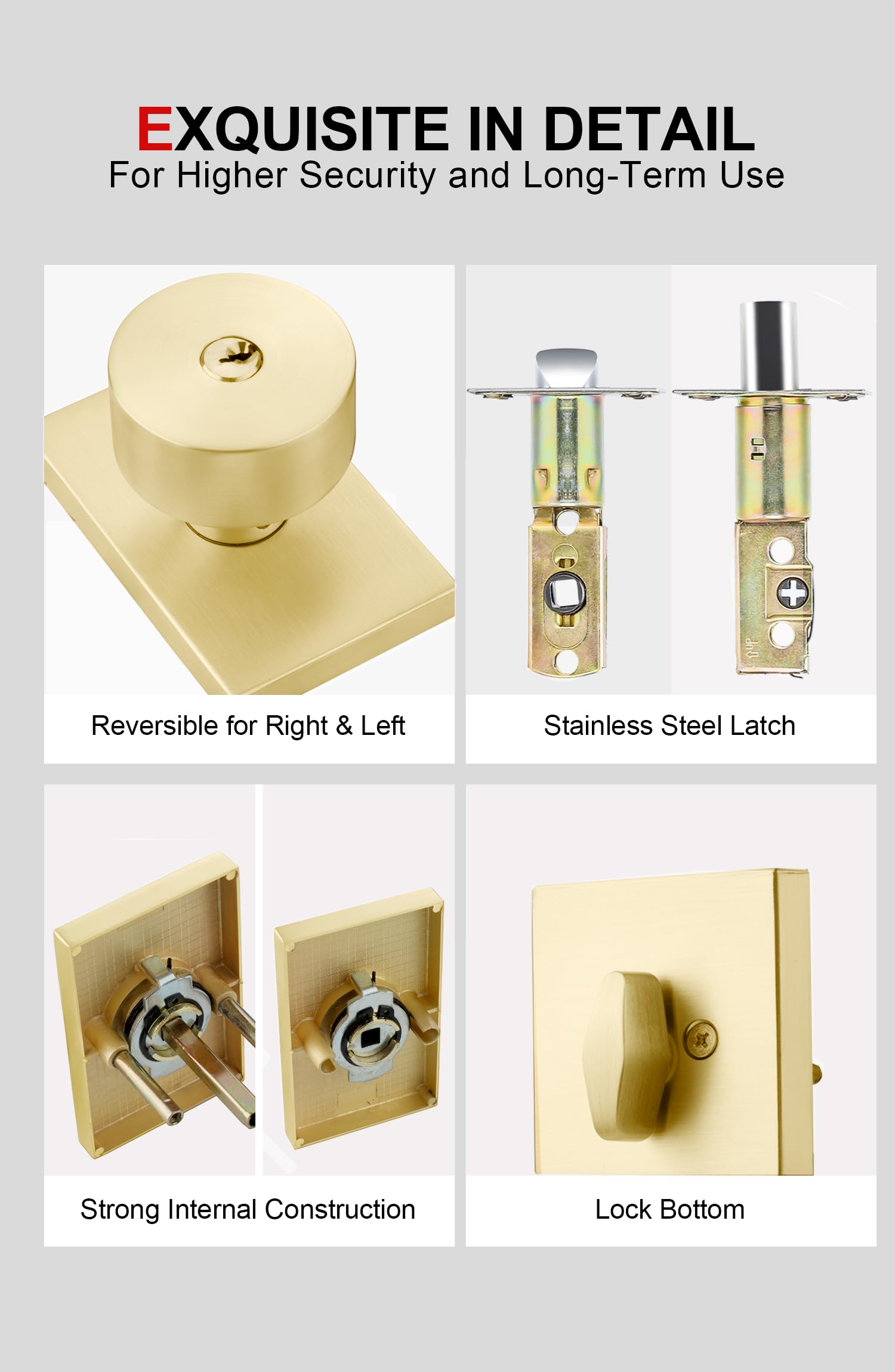 Gold Front Door Handle With Deadbolt Lock Set - Keyed Alike, Square Matte Gold, Heavy Duty Zinc Alloy (1 Pack)