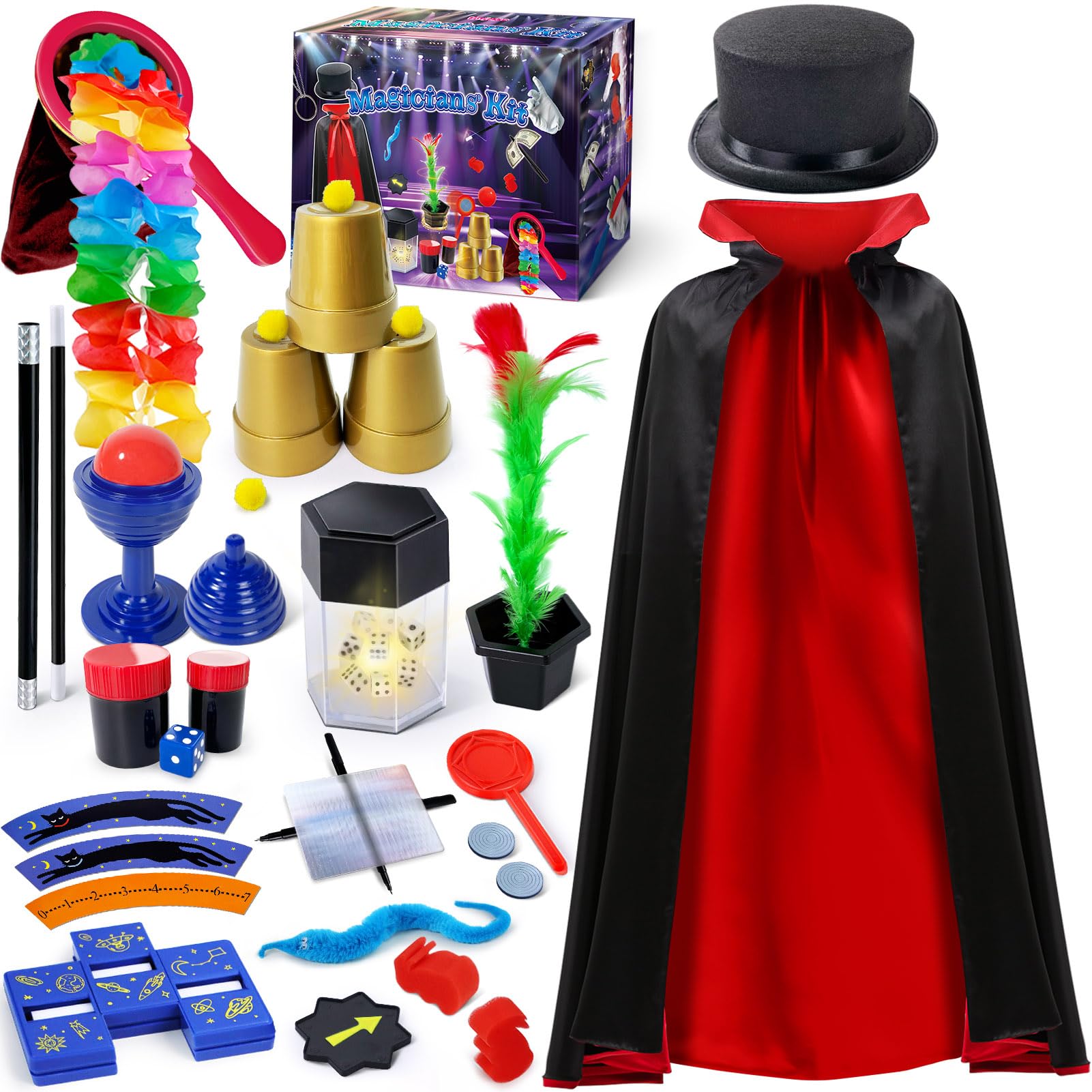 Kids Magic Kit, Magician Costume for Pretend Play, Magic Set with Instructions for Each Trick for Kids Ages 6 7 8 9 10 11 12