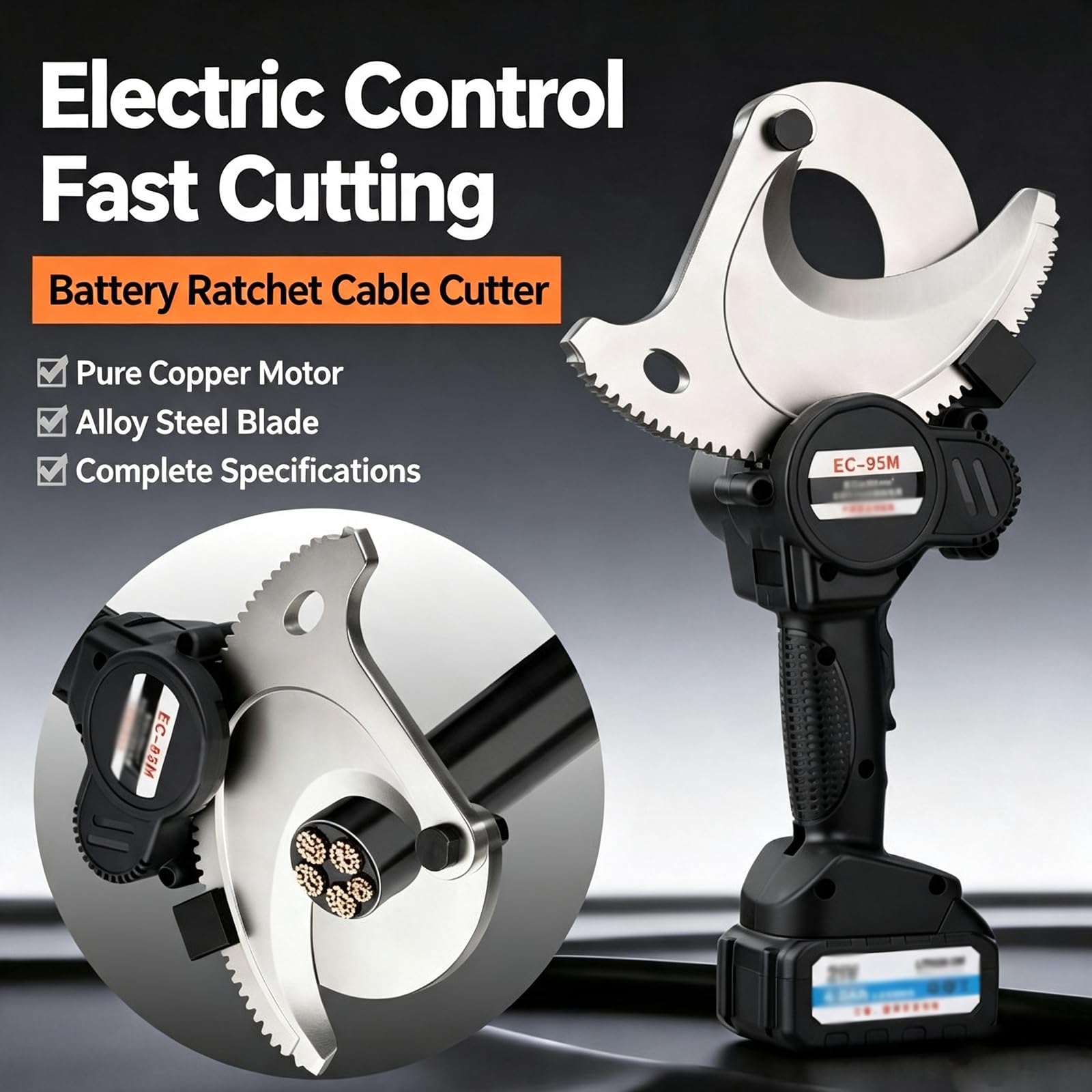 Herramienta eléctrica de corte de alambre, batería de litio de 21 V, cortador de cable de 2100 rpm, resistente, recargable, diseño ergonómico, ideal para trabajos eléctricos, proyectos de bricolaje