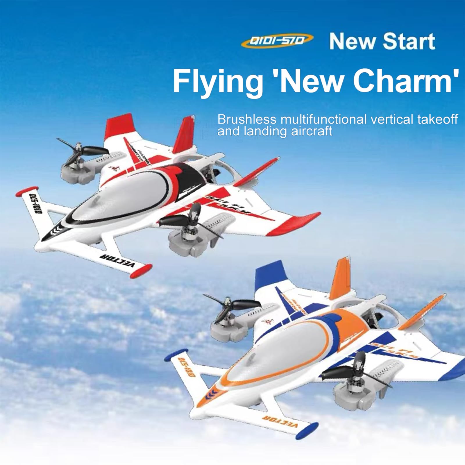 FLYCOLOR QIDI 570 RC Flugzeug 2,4 GHz 6CH RC Segelflugzeug Festflügelflugzeug 3 Flugmodelle Bürstenlose RC Hubschrauber Vertikaler Takeoff RC Glider (Blau)