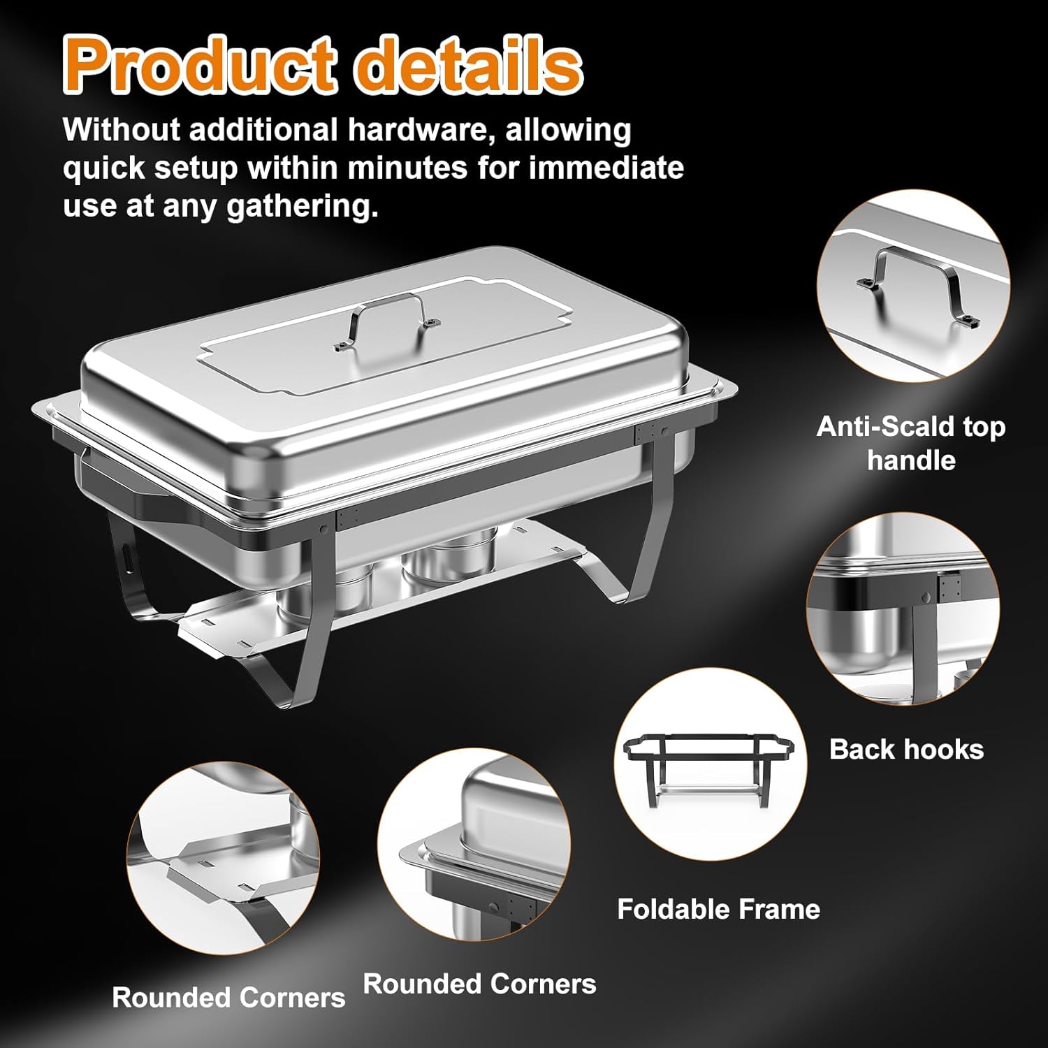 8 PCS 9QT Chafing Dishes for Buffet - Stainless Steel Chafing Dish Buffet Set Includes Removable Frame & Water Pan, Chafing Dish for Event Catering&Wedding (8, Black)