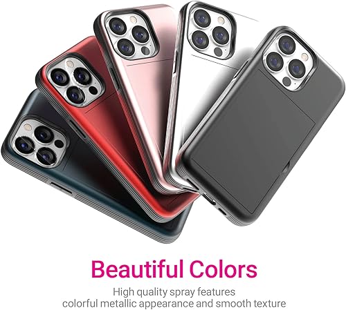 Miniatura 2 de JUST4YOU Funda para iPhone 13 Pro con tarjetero Kickstand protectora de doble capa de parachoques (rojo) CS_BR_OC_I13P_RD