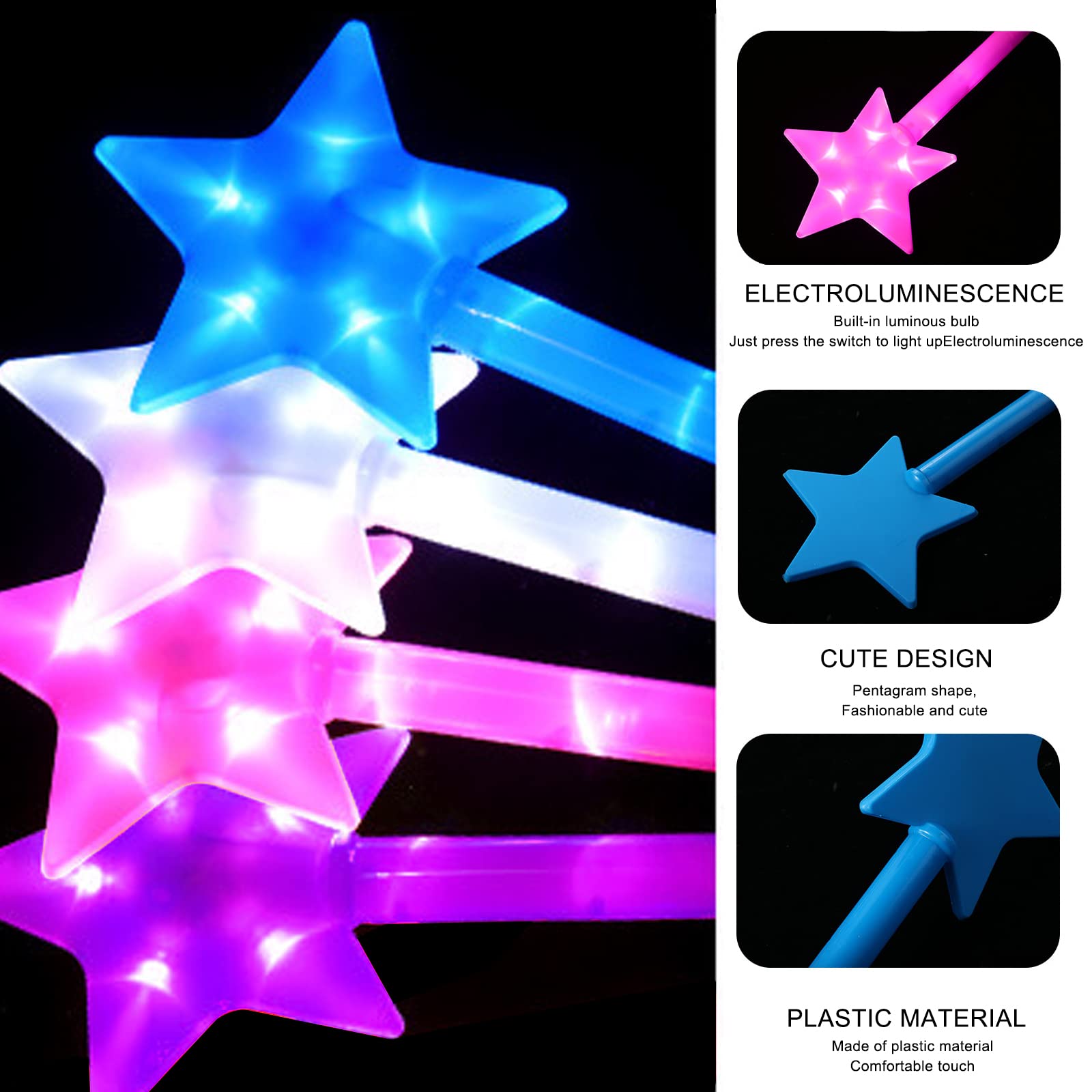 Cobee 4 Bacchette Magiche A Stella Per Bambine – Glitterate Con Nastri, 28 Cm, In Rosa, Blu, Giallo E Viola – Per Festa Di Compleanno, Cosplay, Matrimonio