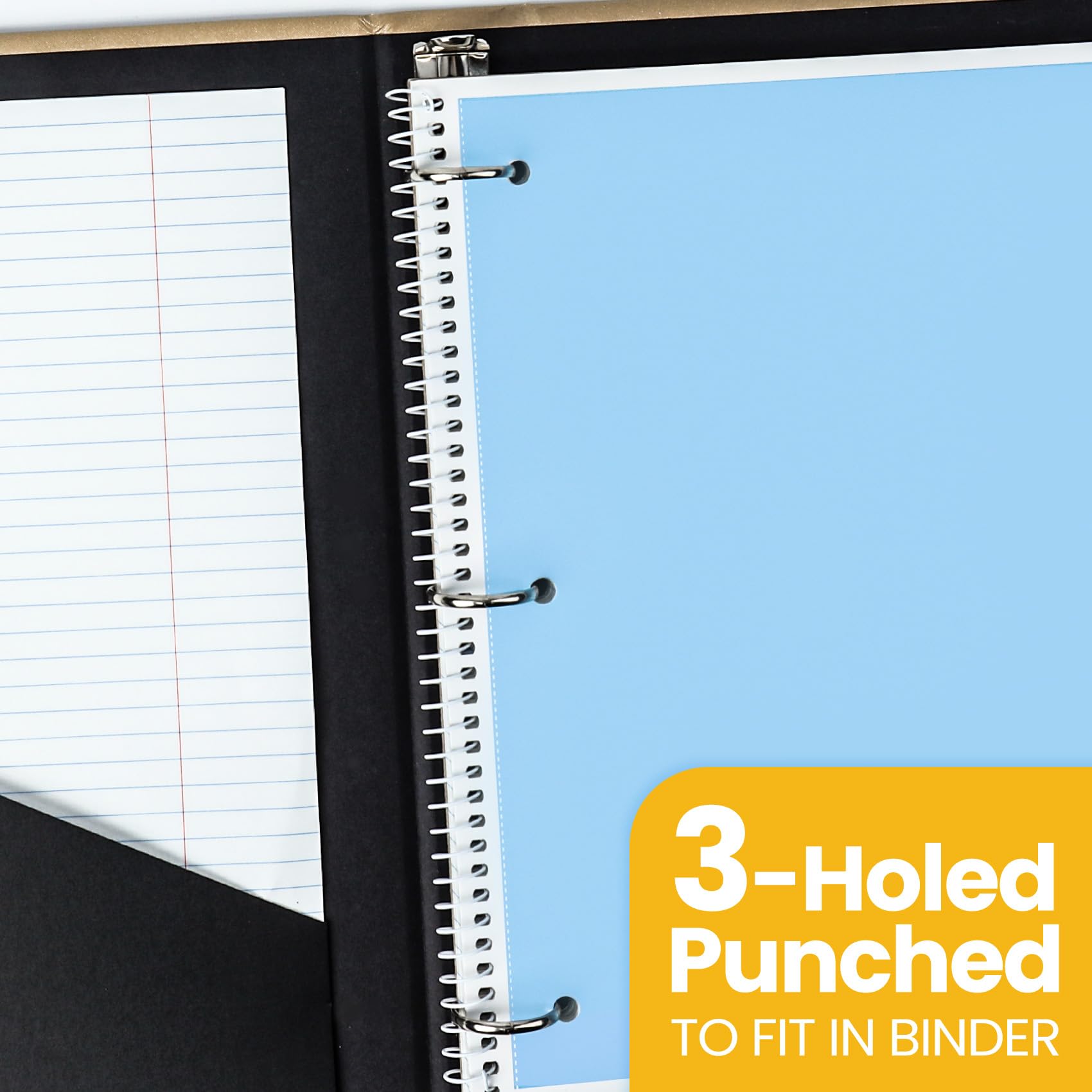 Taja Spiral Notebooks College Ruled, 4 Pack, 8" x 10-1/2", 140 Pages (70 Sheets), 3-Hole Punched Paper, Assorted Pastel Colors, 1-Subject Notebooks for School, Office, and Home Writing, Blue & Green - Image 5