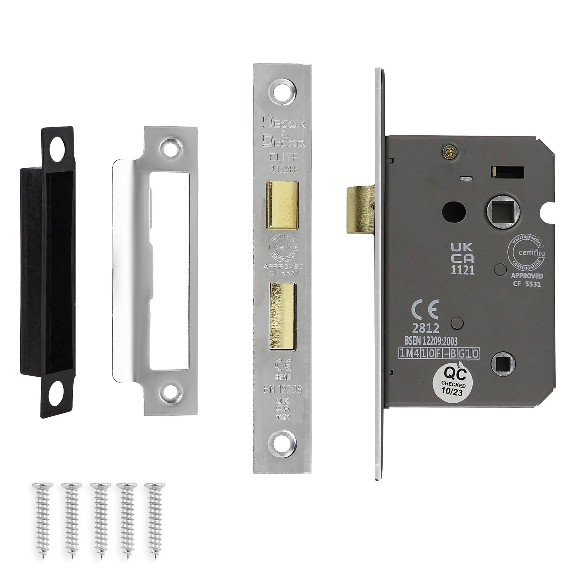 Decoranddecor Polished Chrome Bathroom Mortice Lock - 2.5Inch / 64Mm - Fire Rated - Ukca & Ce Approved
