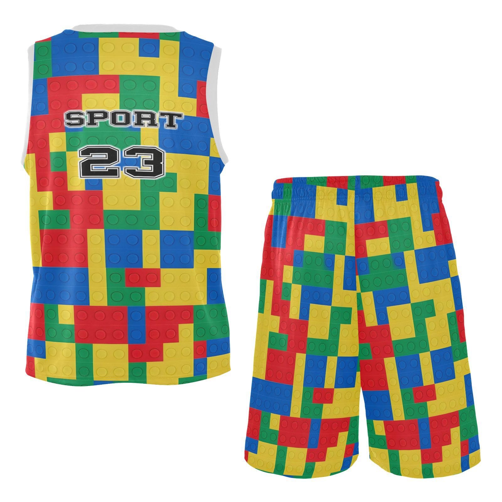 FLildon Building Blocks Boys Basketball Jersey Set Tank Top Shorts Tracksuit Sport Training Suit for Kids, XXL