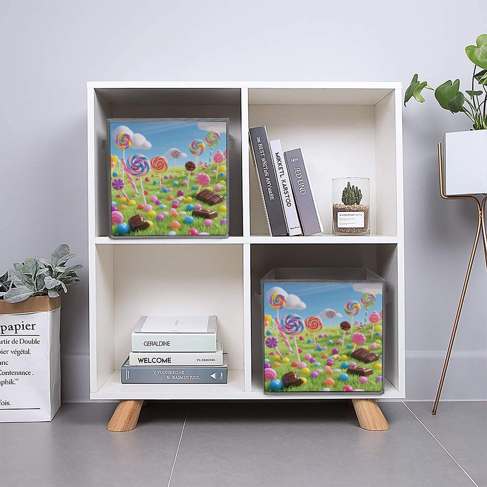 Cubos de almacenamiento de caramelos plegables y decorativos, cestas de almacenamiento de tela para organizar organizadores del hogar con asas, cestas grandes de almacenamiento de tela para