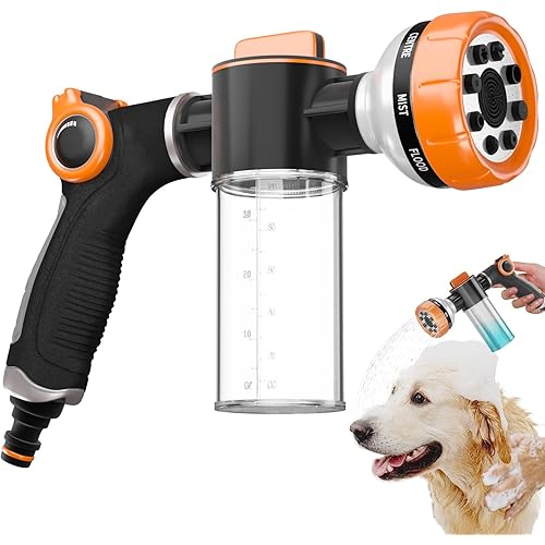 Upgraded Dog Washing Hose Attachment, Dog Shower Attachment, 8-in-1 Mode Dog Shampoo Sprayer with 3.5oz 100cc Soap Dispenser, for Pet Washing Irrigated Lawn Patio Car Cleaning