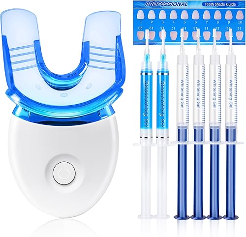 Genkent - Kit de blanqueamiento dental para dientes sensibles, incluye luz LED, 4 geles blanqueadores y 2 geles desensibilizantes, gel blanqueador