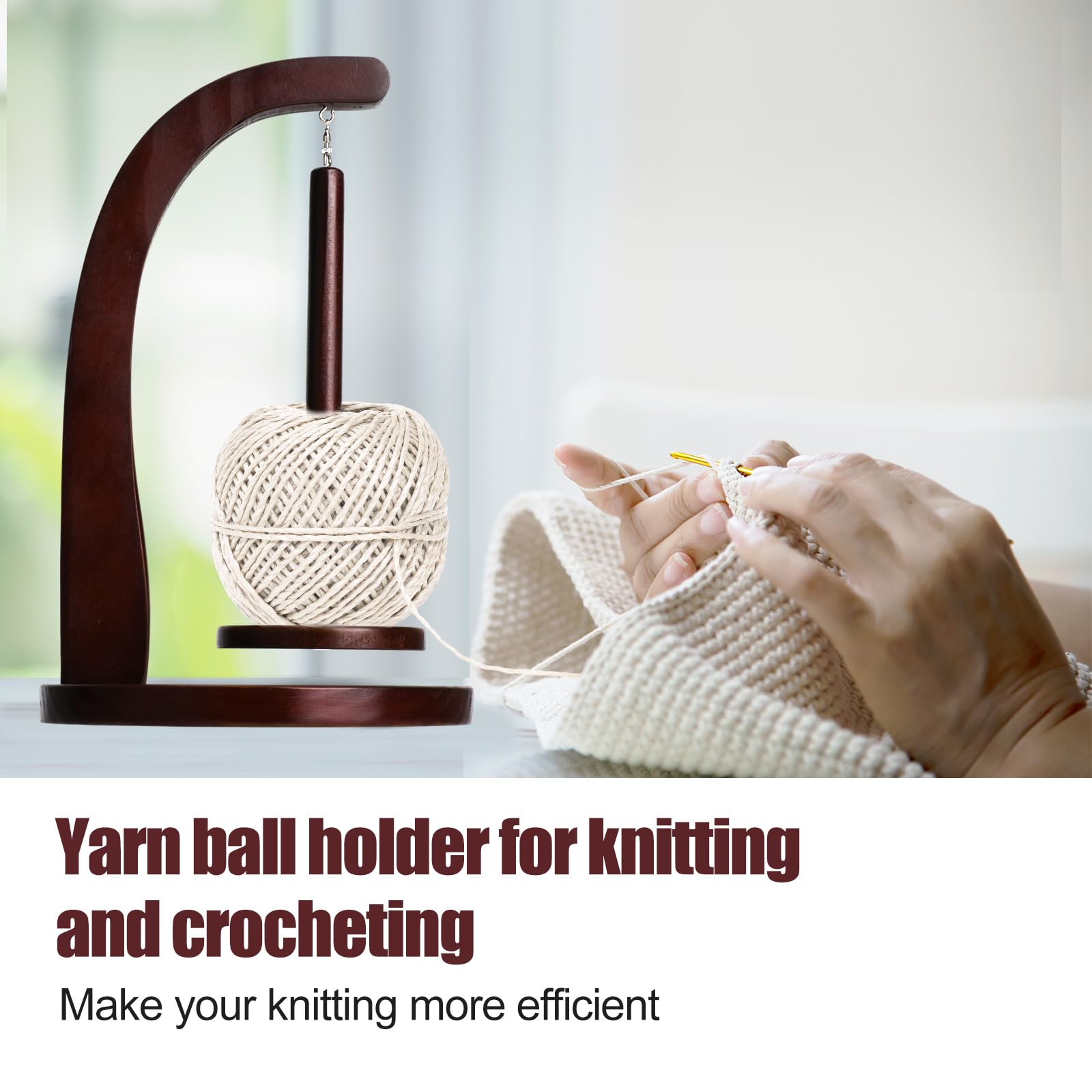 Crochet Yarn Holder Stand, Rotating Magnetic Yarn Spinner Thread Holder, Wooden Twirling Yarn Holder, 320g Bearing Load Knitting Thread Dispenser for Crocheting