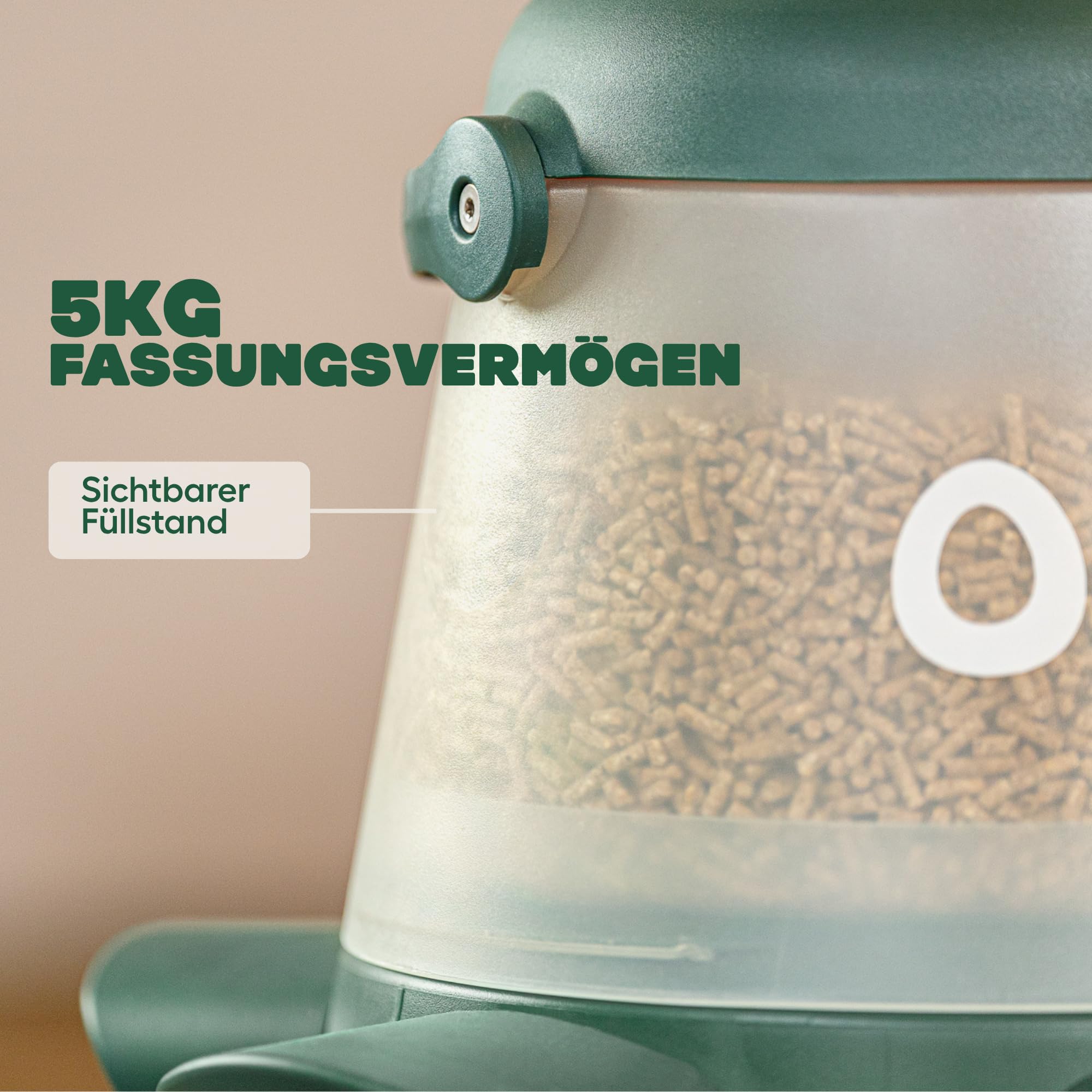 Omlet Futtersparender Hühnerfutterautomat für Hühnerstall | 5kg Anti-Verschüttung Geflügel Futterspender | 5 Futteröffnungen | Füttert 6 Hühner 7 Tage | Aufhängbar & Freistehend | Wetterfes