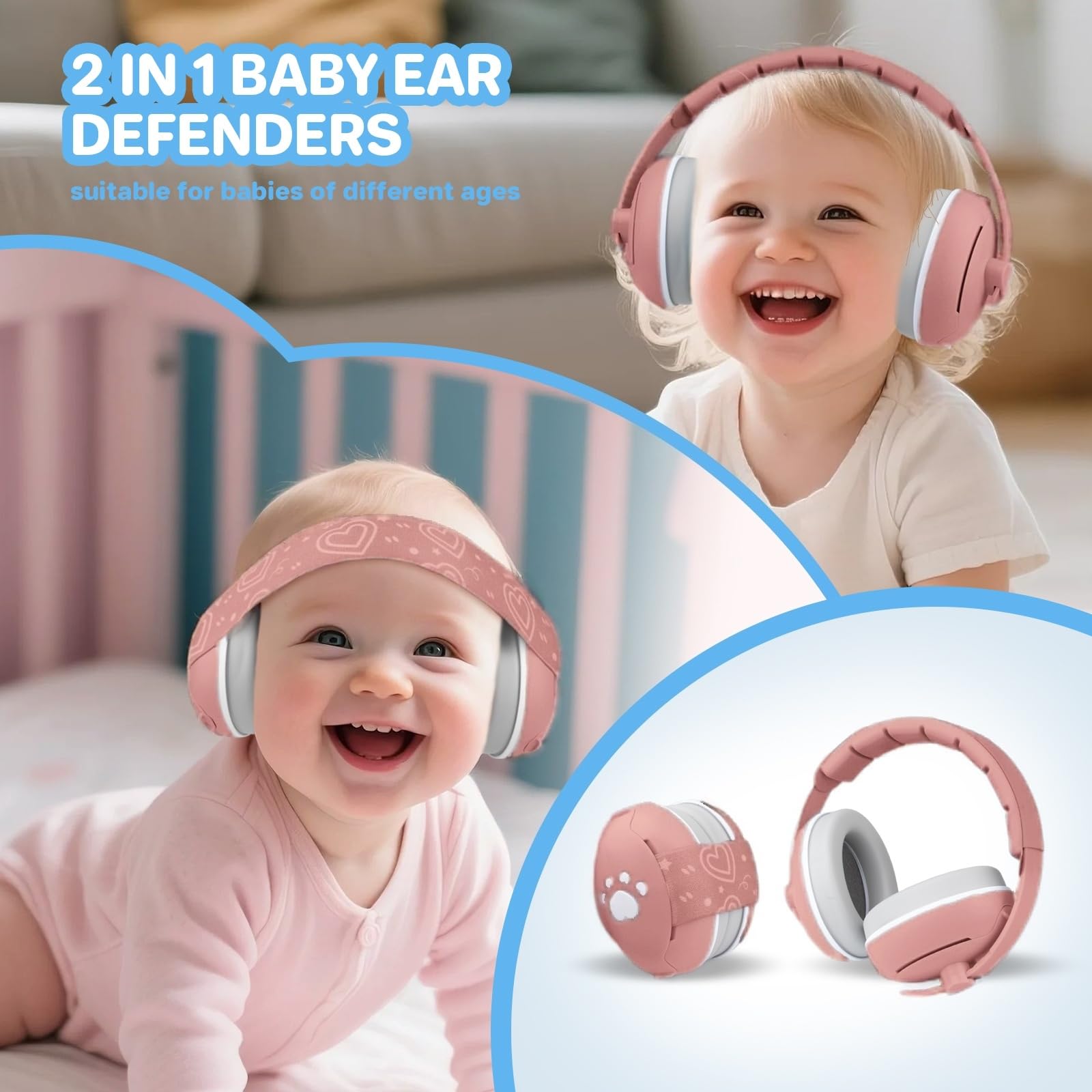 SHOCHX 2 in 1 Baby Ear Defender for Babies and Toddlers up to 36 Months, Noise Reduction Earmuffs - Image 3