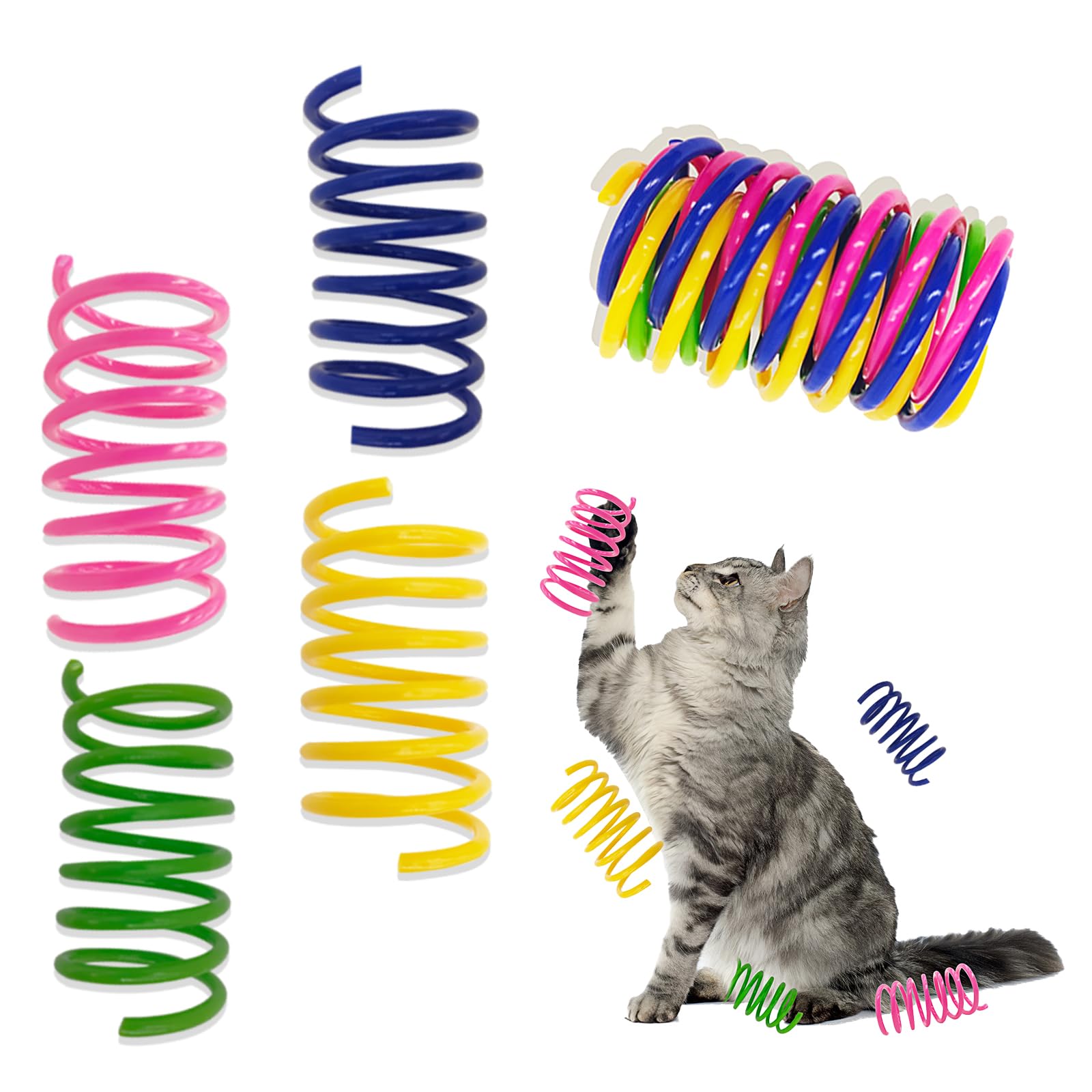 YULOYI Cat Spring Toys 90 Pack, Interactive Toys for Kittens to Swat, Bite & Hunt, Colorful Durable Plastic Spiral Springs for Indoor Cats