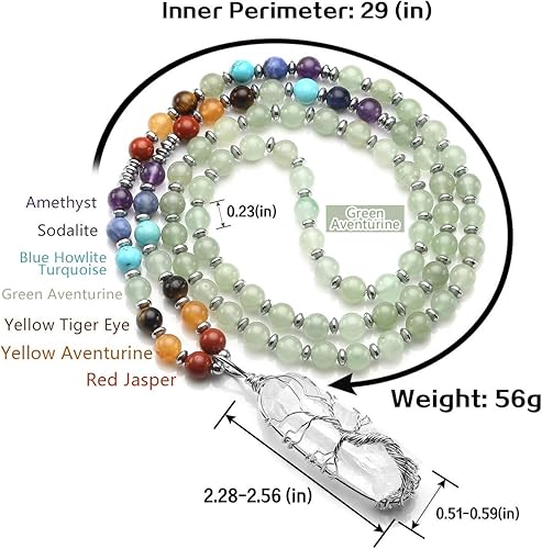 Miniatura 6 de Jovivi Collar de cristales curativos naturales de 7 chakras envueltos en alambre con piedra de cuarzo transparente, curación puntiaguda, equilibrio