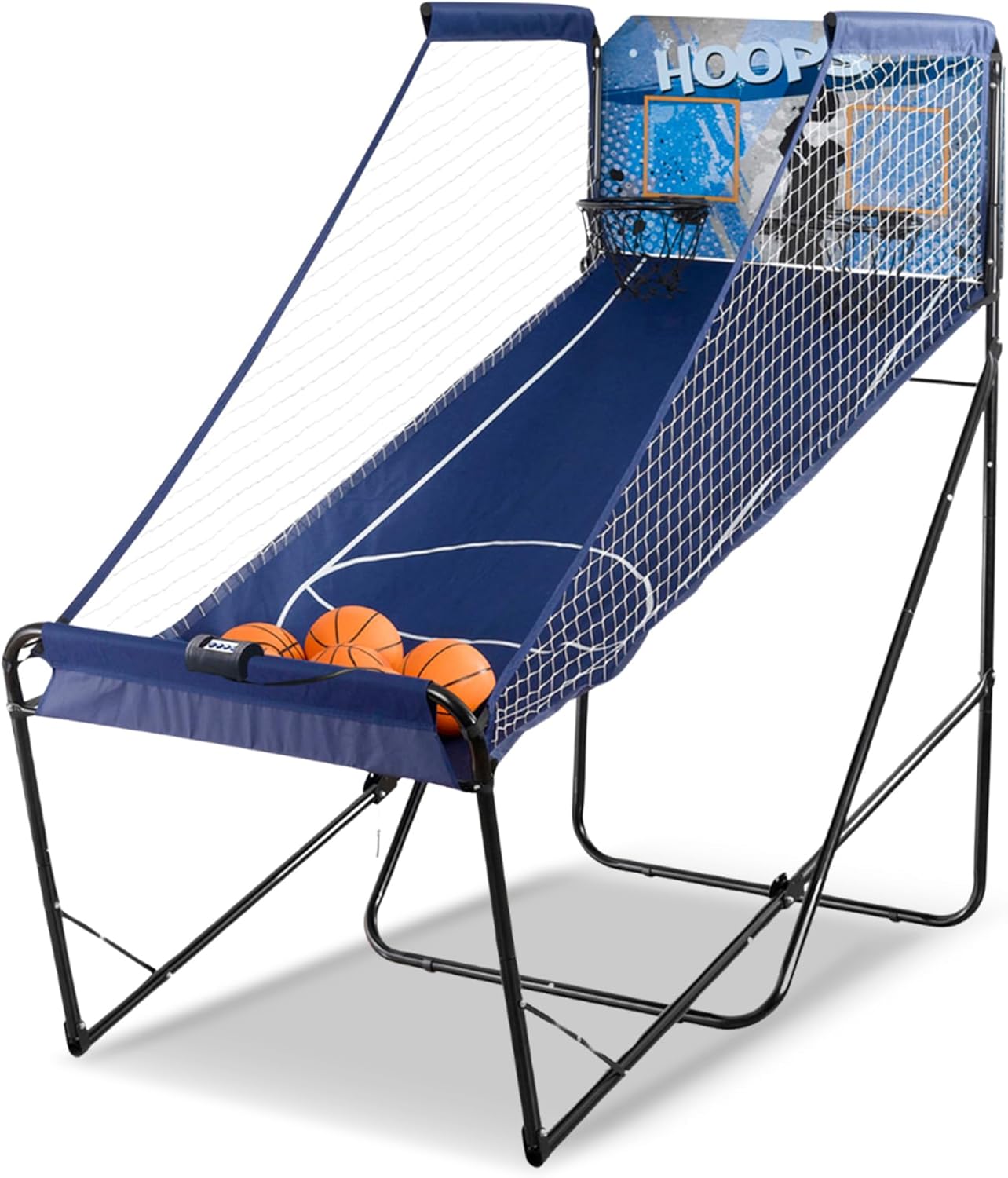 Hathaway Hoops Dual Basketball Arcade Game with Electronic Digital Scoring and Timer, Easy Folding for Storage, 7 Balls and 2 Nets Blue
