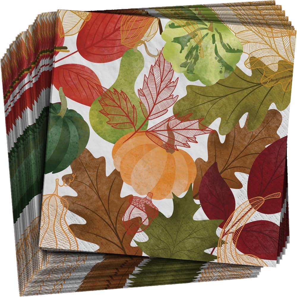 Lot de 40 serviettes en papier multicolores changeant de saisons (20,3 x 20,3 cm) – Serviettes absorbantes et de qualité supérieure, parfaites pour les fêtes à thème et événements