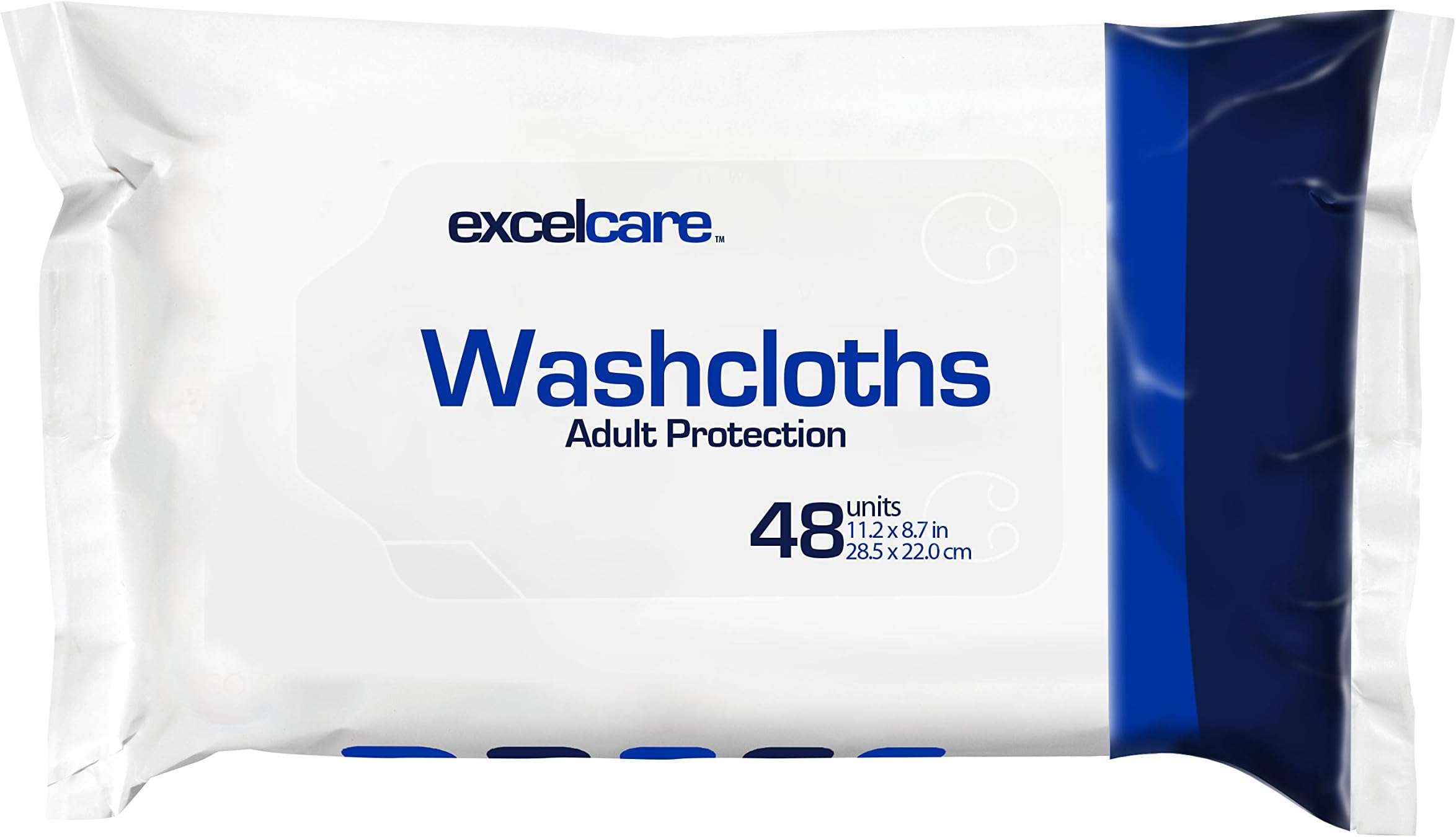 Disposable Washcloths by Excelcare - Adult Wipes for Incontinence - Quick Dry Bath. Keep in your Bathroom. Full Hand Size. Made with Aloe Vera, Purified Water Wipes. (48 Ct)