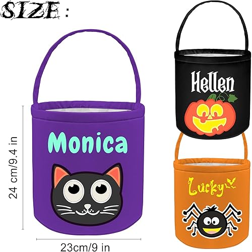 Miniatura 3 de Cesta personalizada de Halloween, bolsa de cubo personalizada con nombre personalizado, cesta de lona de calabaza, regalos para niños y niñas