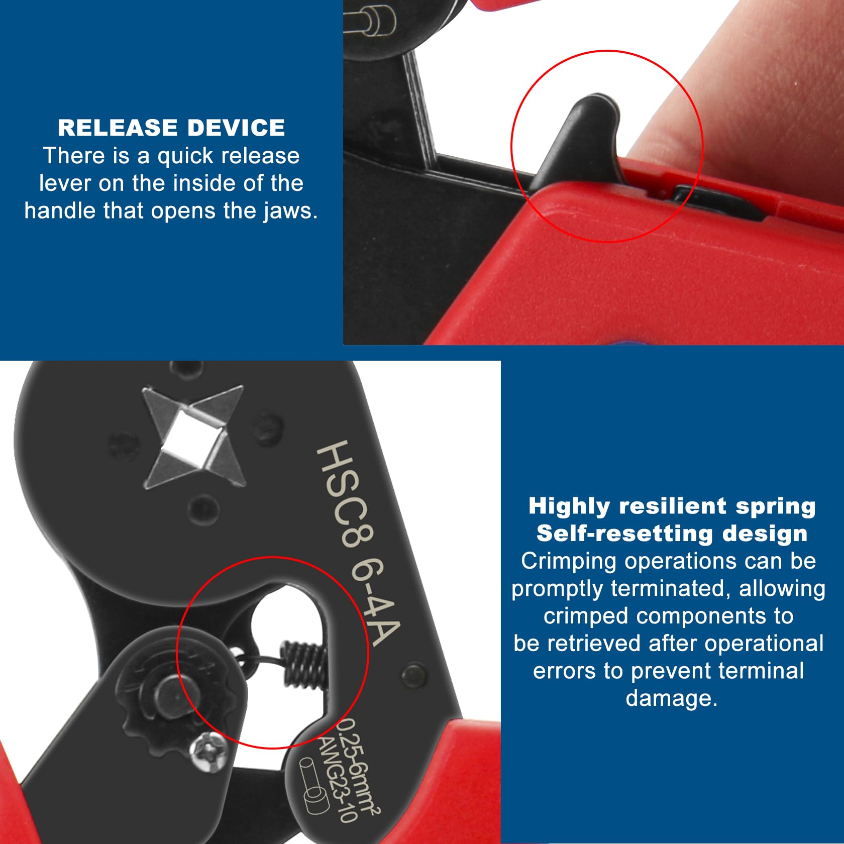 Heschen Crimpadora HSC8 6-4A autoajustable 0,25-6,0 mm² 23-10 AWG rojo