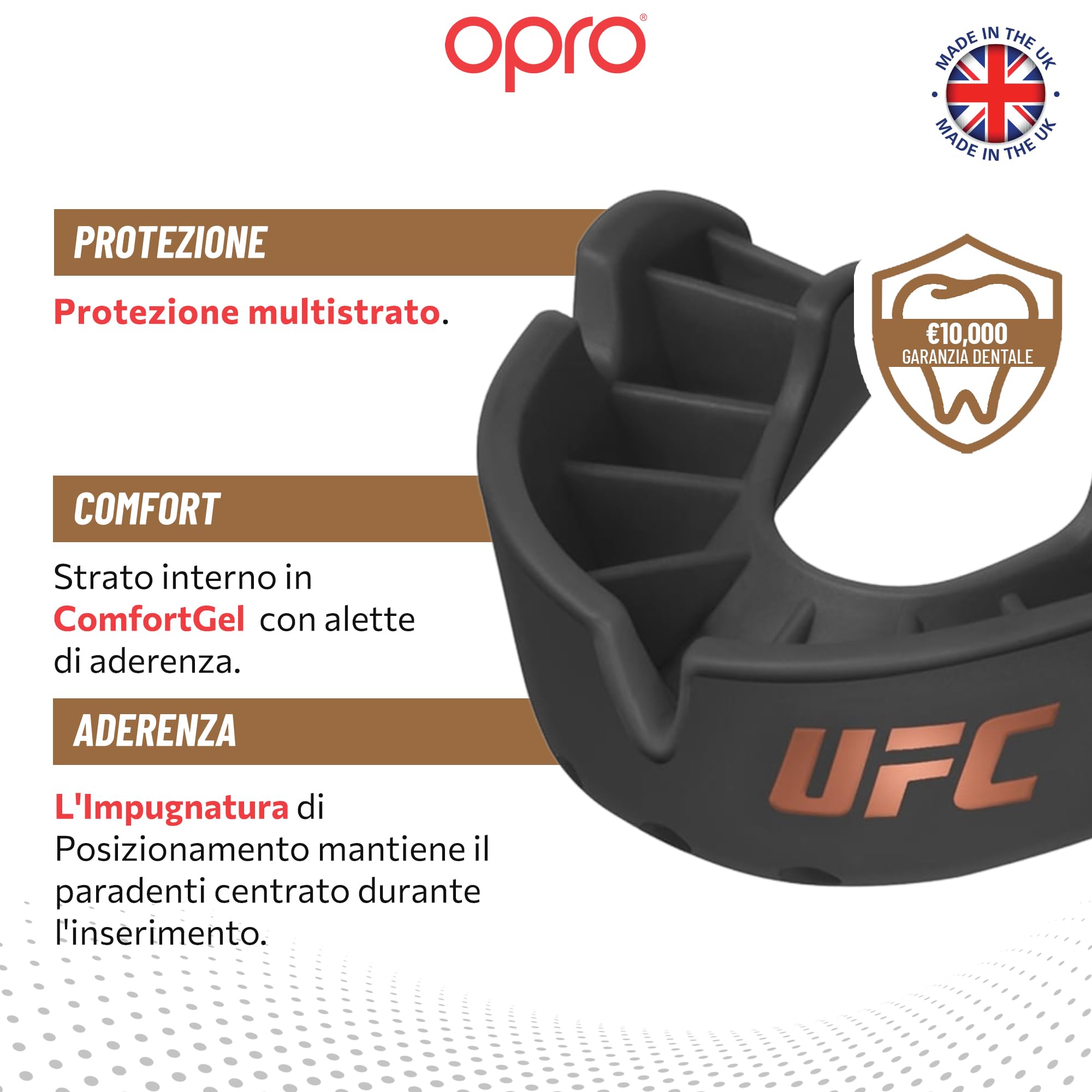OPRO Paradenti Livello Bronzo - Aderenza Essenziale - Paradenti per Boxe, MMA, Rugby, Hockey - Protezione Dentale per Adulti e Bambini - Facile da Modellare - Con Garanzia Dentale