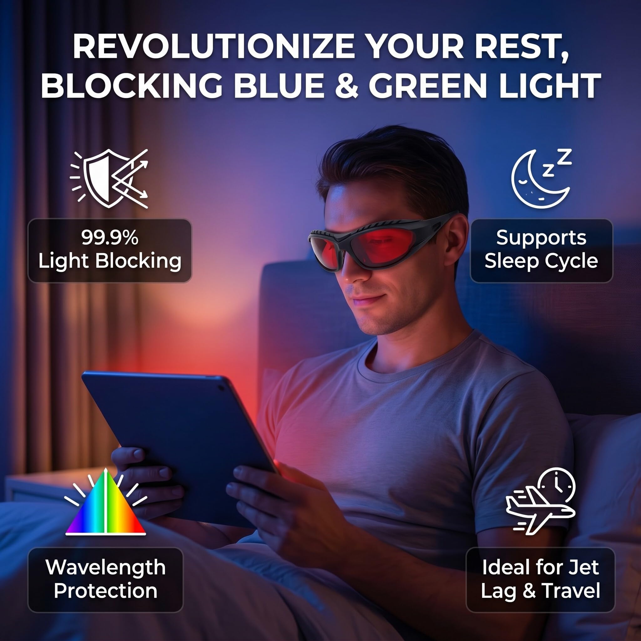 SEAFRONT Occhiali per L'aiuto Al Sonno Occhiali Che Bloccano la Luce Verde Blu Al 99, 9% per i Giochi Lavorando con Protettivi con Lunghezza D'onda di 2100 Nm