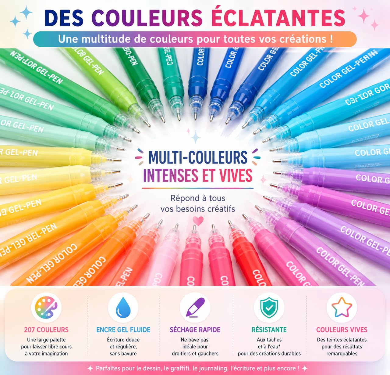 Languo - Lot de 213 Stylos Gel Couleurs - Stylo Gel pour Dessin, Coloriage, Griffonnage, Artisanat, Scrapbooking, journaling, loisirs créatifs