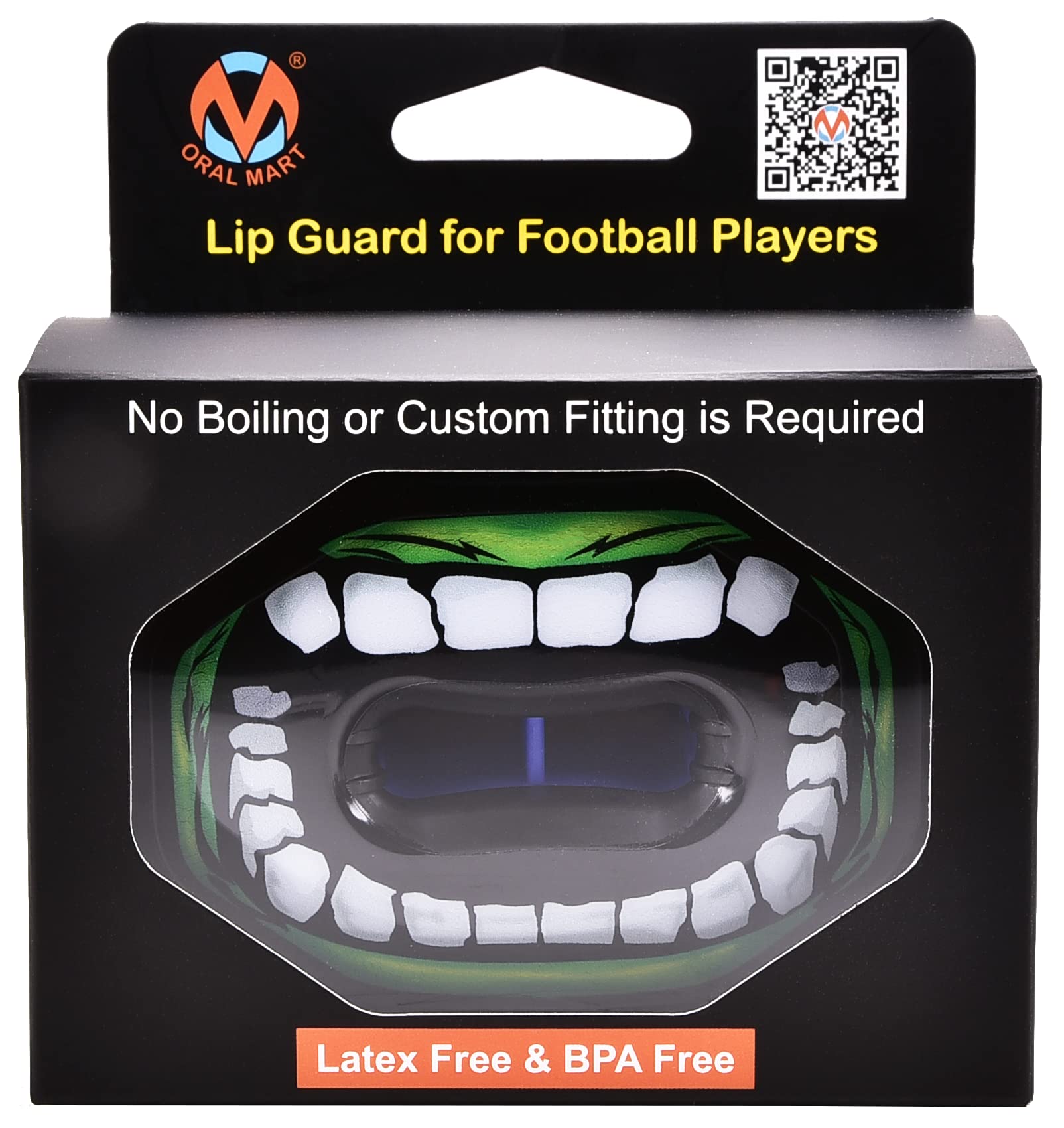 Oral Mart Protège-dents de football (monstre vert) – Protège-lèvres – Protège-dents de football
