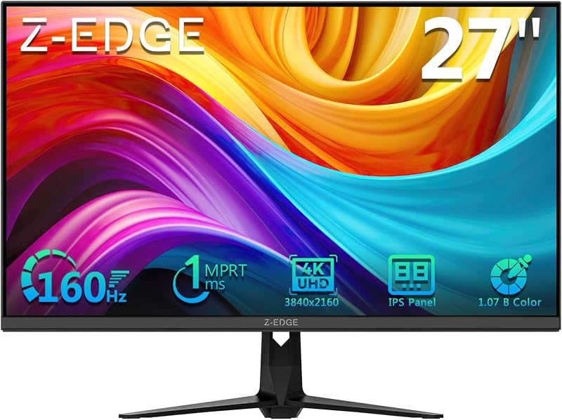 Monitor de PC IPS 4K de 27 pulgadas Z-Edge, UHD 3840x2160 | Monitor de computadora IPS, 450 cd/m², frecuencia de actualización de 160 Hz, tiempo de respuesta de 1 ms, bisel ultrafino G274K