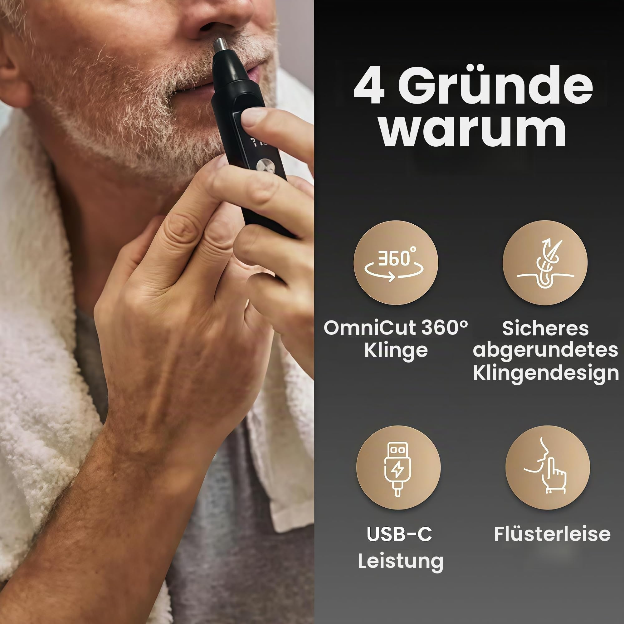 Nasenhaartrimmer Herren Mr. Bold Pro-Präziser Trimmer für Herren mit Omnidirektionalem Klingensystem und hautfreundlichem Design – Ideal für den täglichen Gebrauch und auf Reisen