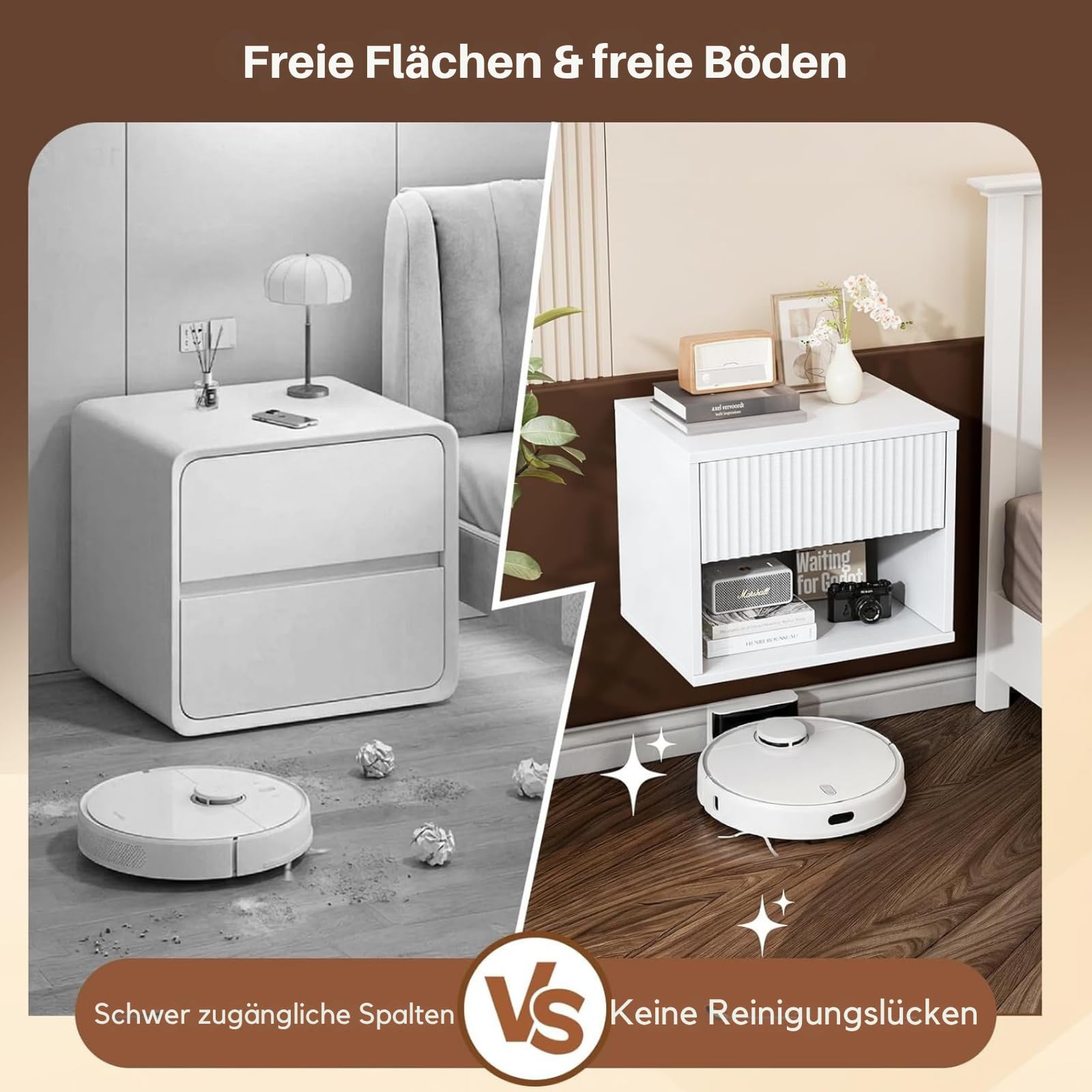 LEADZM Nachttisch Hängend 2er Set, Nachtschrank 40x30x33cm Weiß | Wandregal mit 1 Schublade 1 offenem Fach Wandmontage für Schlafzimmer,Wohnzimmer