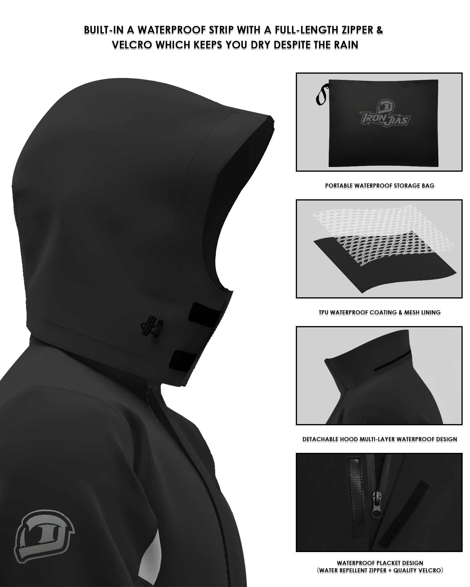 IRON JIA'S tuta impermeabile da moto da uomo, giacca impermeabile da moto da uomo, utilizzando il tessuto di protezione ambientale GRS, leggero impermeabile antivento traspirante, moto, ciclismo