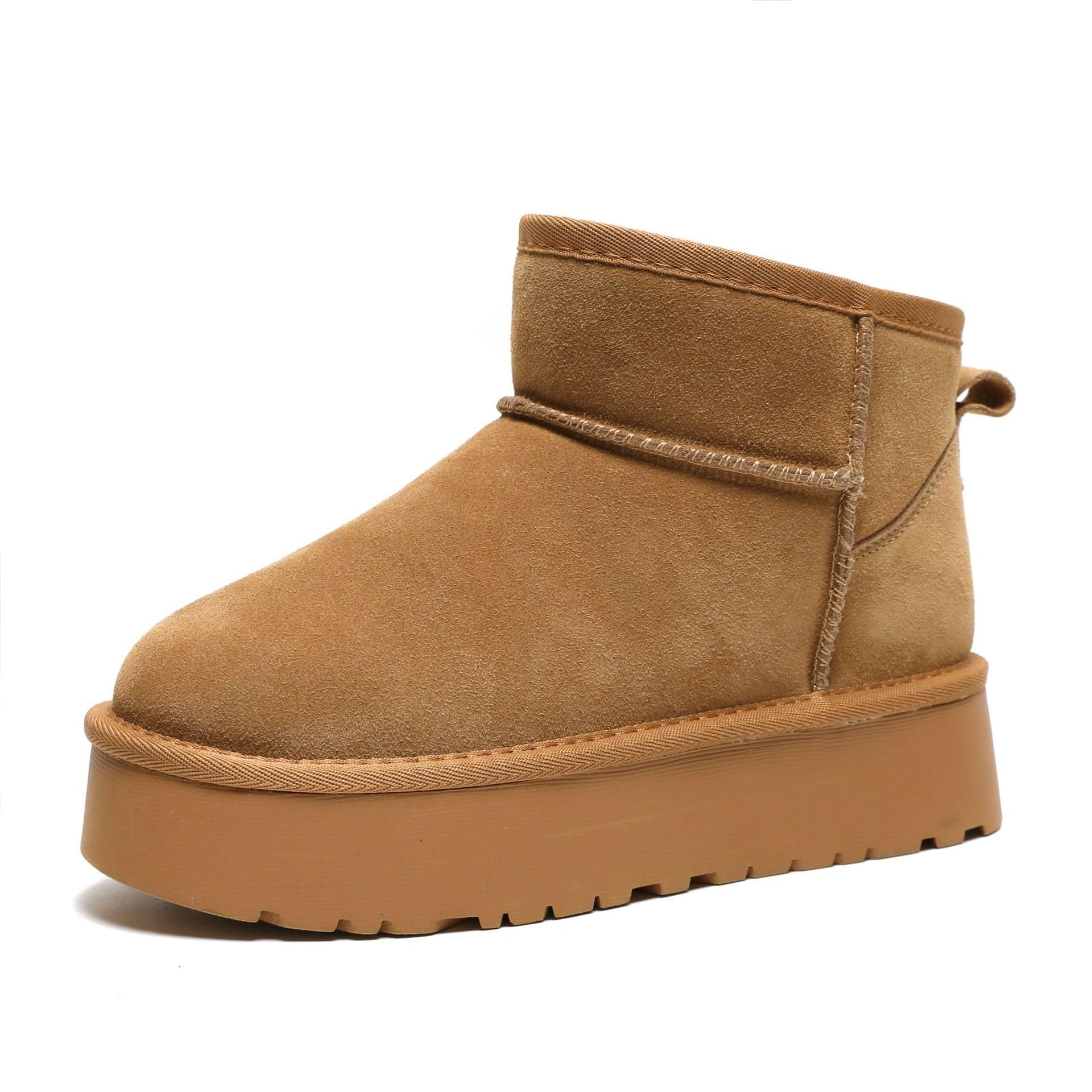 Women's Classic Ultra Mini Platform Fashion Boot Suede Leather Winter Anti-Slip Snow Boots
