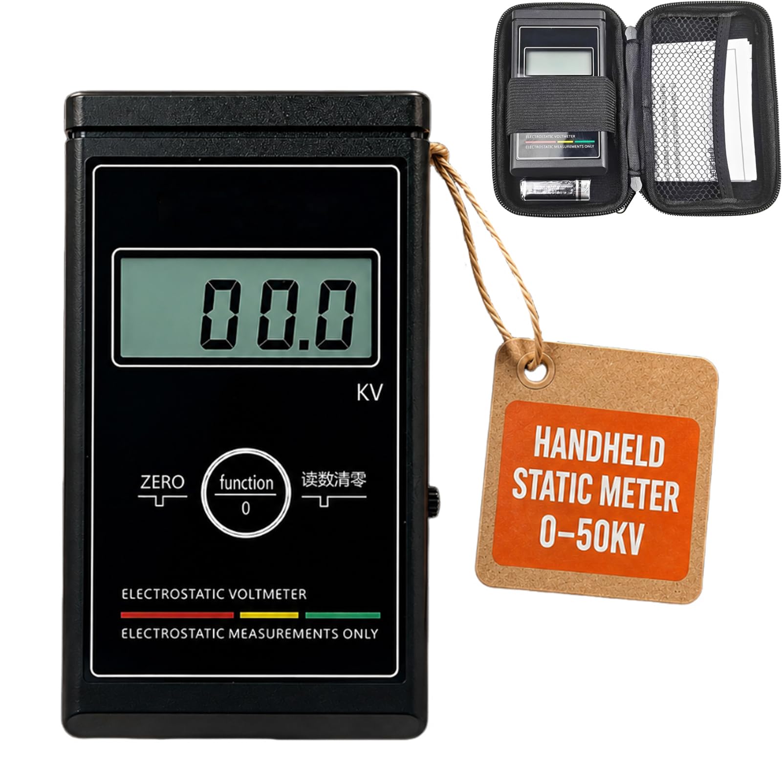 Medidor estático portátil de mano con pantalla LCD y botón de reinicio, probador electrostático de 0 a 50 kV, medidor de voltaje superficial de alta precisión para hilo de caucho de papel de tela