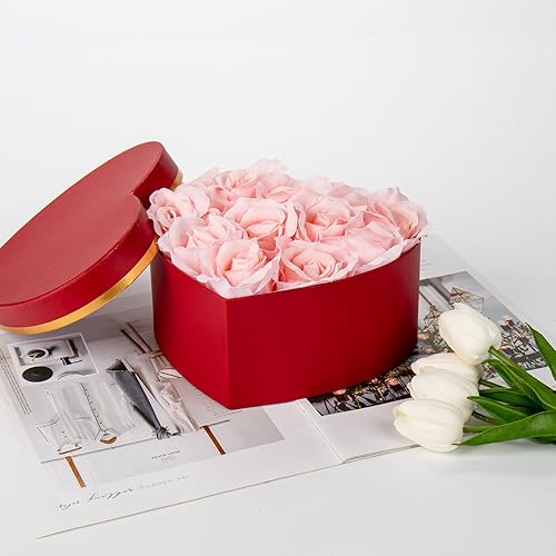 Miniatura 2 de Oairse Cajas de regalo anidadas de flores con tapas, cajas en forma de corazón para arreglos florales, juego de 4 cajas de regalo rojas para