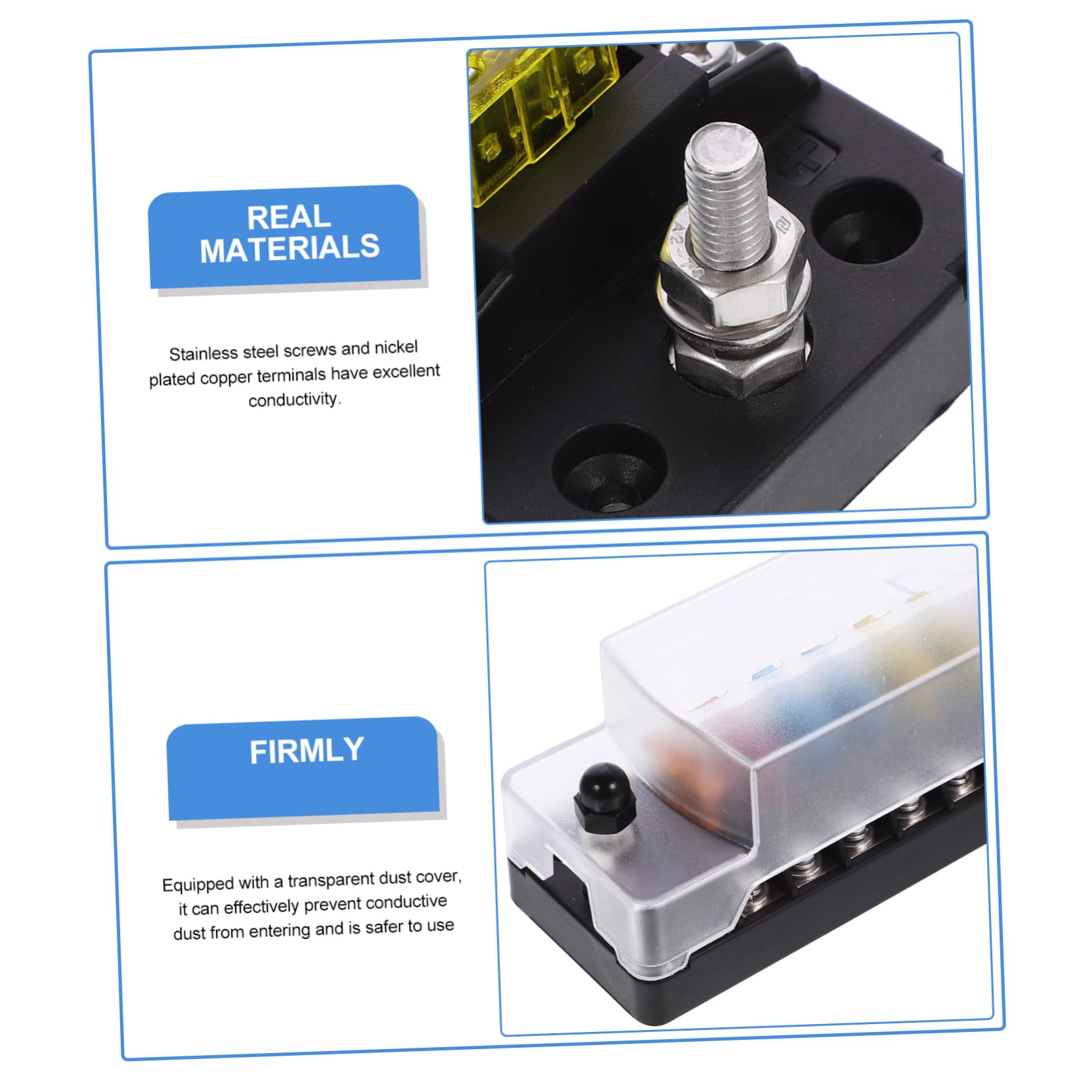 Boîte à Fusibles à 6 Voies 1 Set, Pa66 et Pc, Noir | 12-32 V, 75 A Entrée et 20 A par Circuit, Plaques Autocollantes Incluses