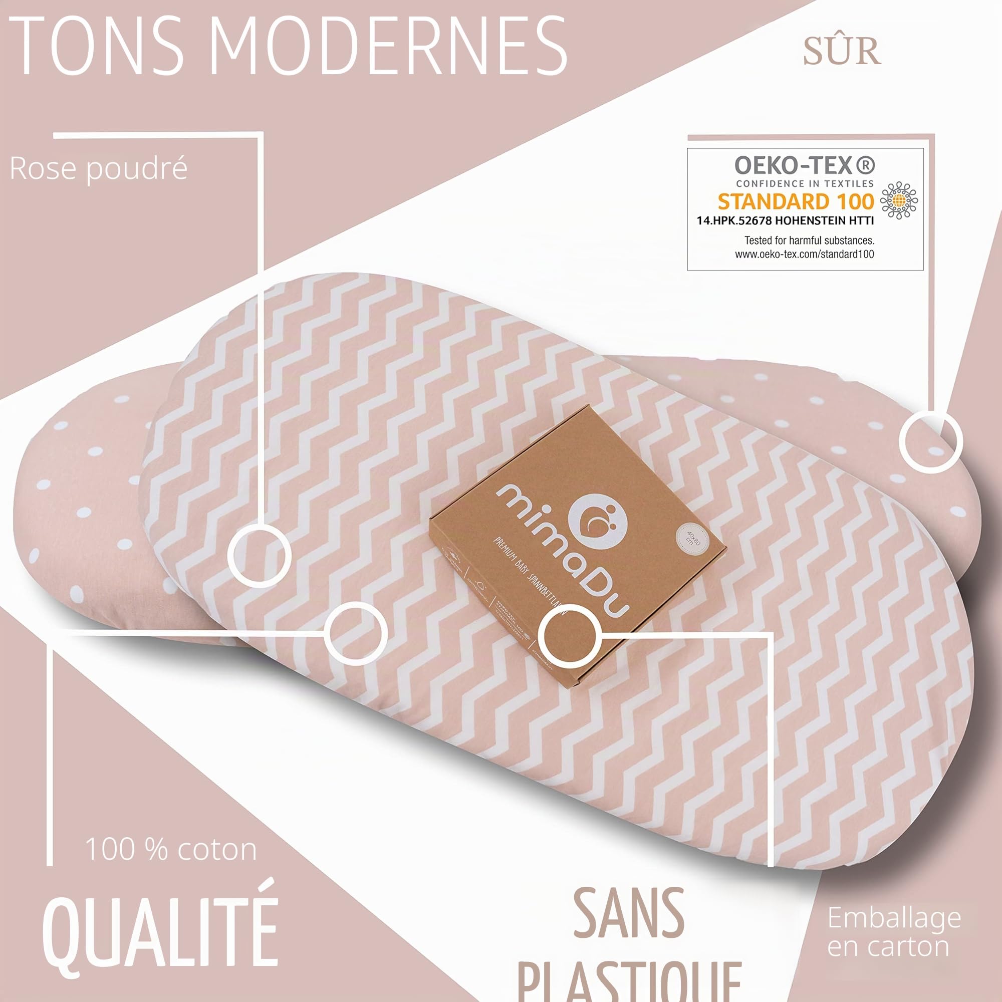 mimaDu – Lot de 2 Drap Housse pour bébés en 100% Coton Oeko-Tex 80 x 40 cm, également adapté pour 78 x 36 et 80 x 35 pour poussettes, Lits bébé, Matelas bébé, Berceau, Couffins (Vieux Rose)