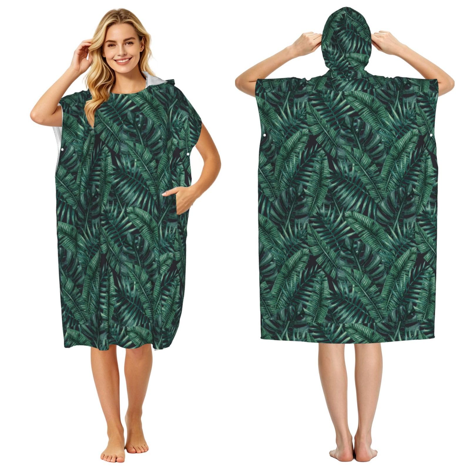 Poadnly Watercolor Tropical Jungle, Adult Hooded Beach Towel 90 x 110 cm,Changing Bath Robe, Surf Poncho Towel For Women Men