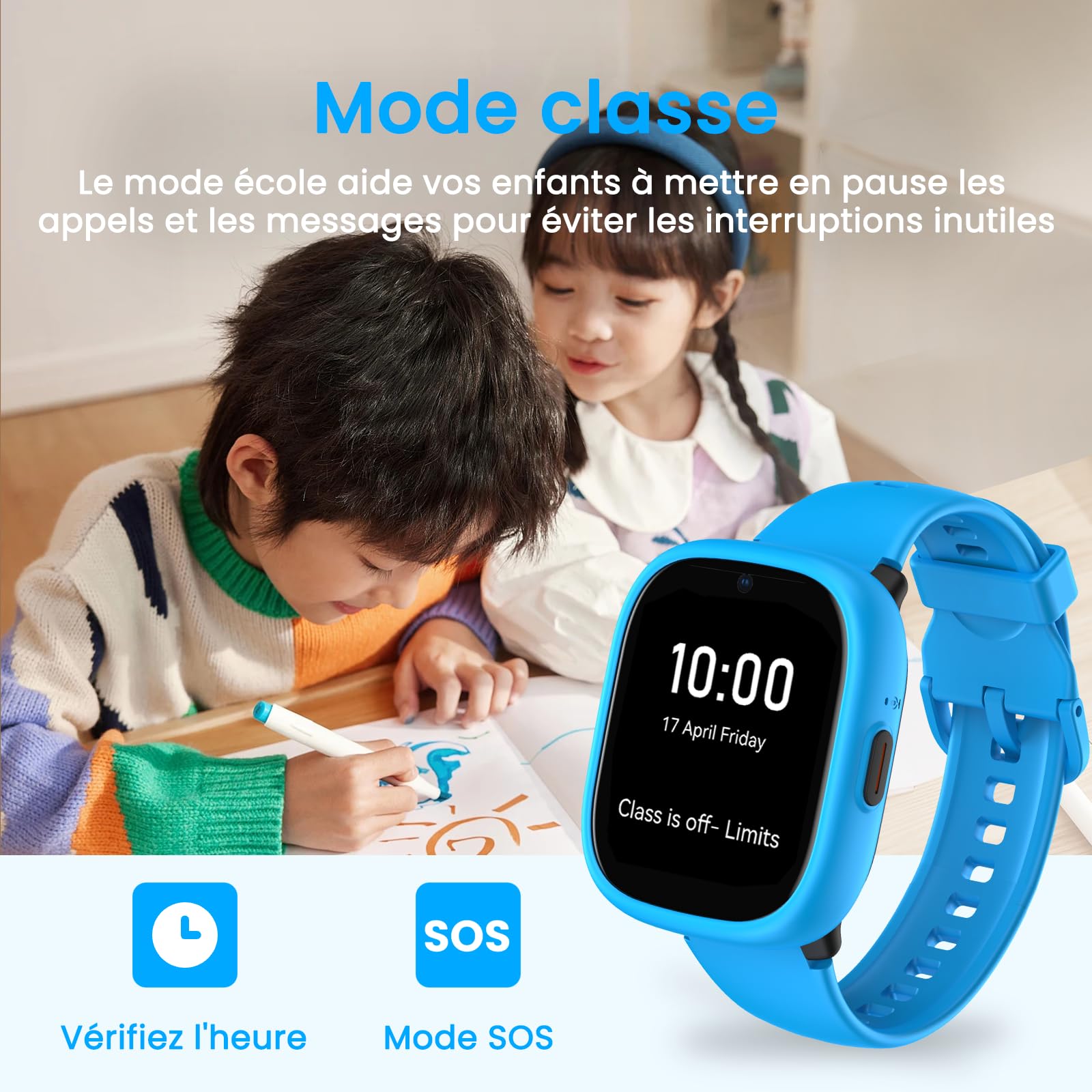 K3 Smart Watch pour Enfants avec GPS et téléphone, 1.7" HD 4G smartwatch pour Enfants avec appels vidéo, WiFi, SOS, Musique, réveil, Mode Scolaire, IP68, étanche - Smart Watch pour Enfant