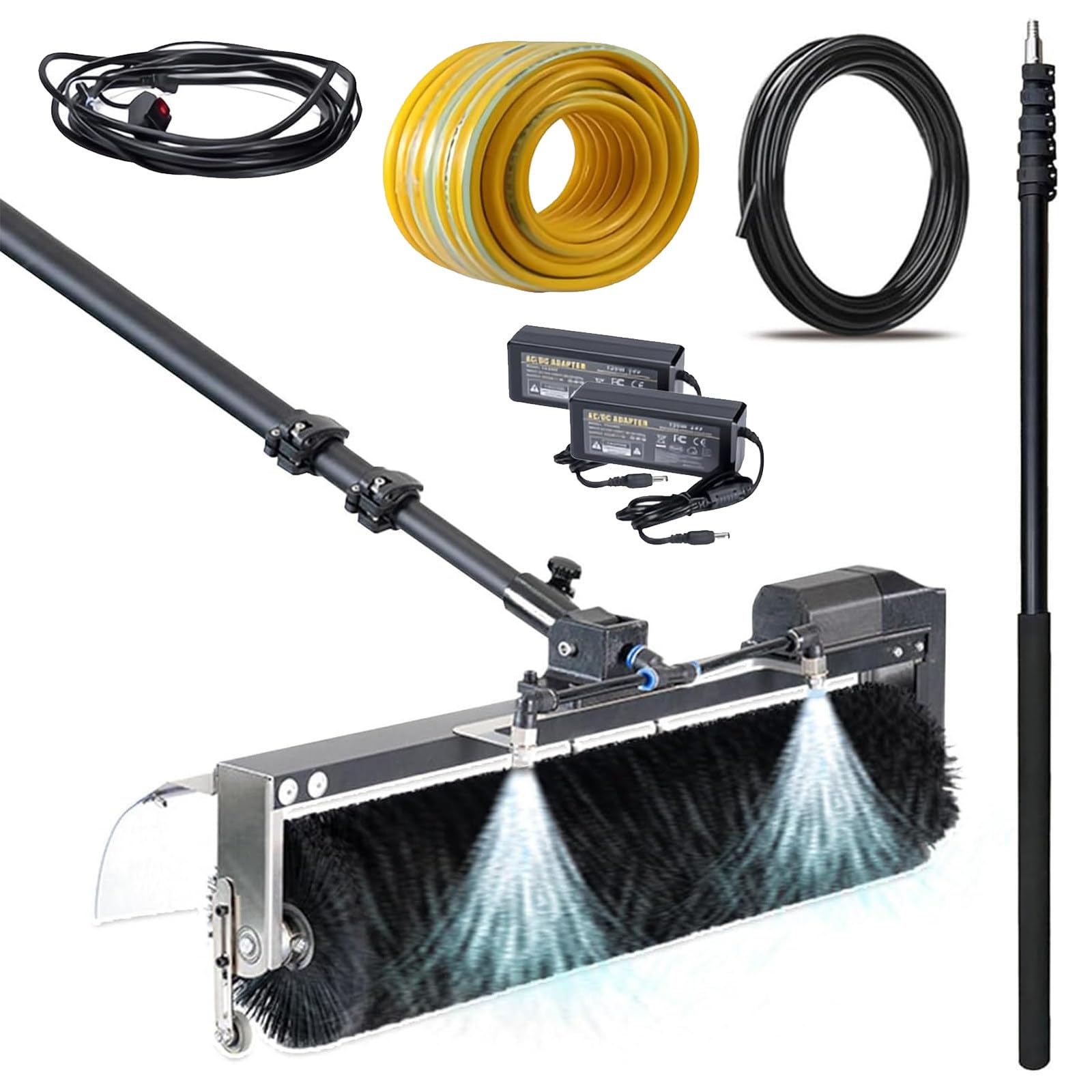 AYCDL Solar Panel Cleaning Kit - Telescopic Water Fed Brush for Efficient Cleaning of PV Panels, Windows & Roofs - 7.5m/25ft Electric Photovoltaic Cleaning Brush,3.5m/11ft