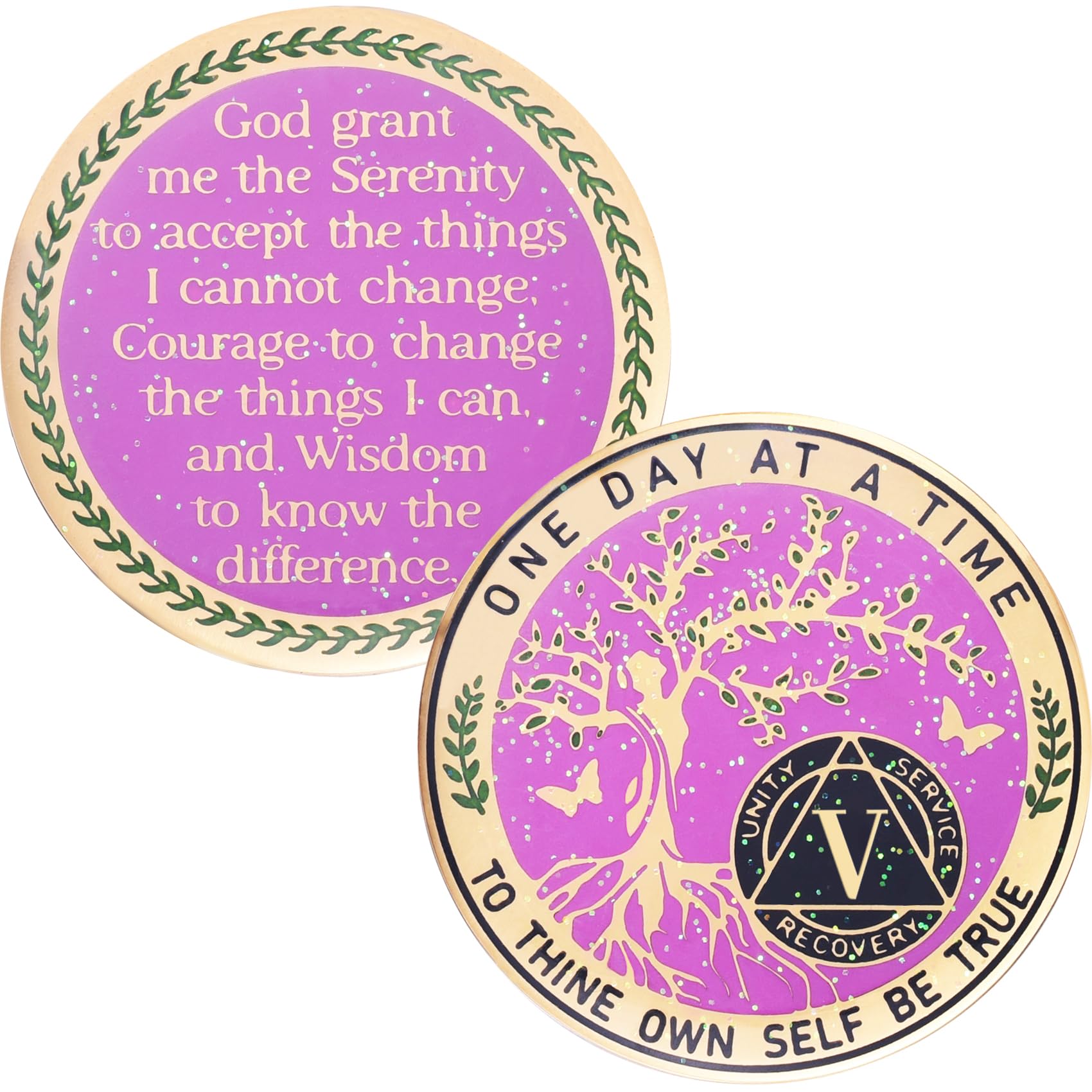 LParkin Pièce de sobriété de 5 ans, pièce de sobriété arbre de vie, pièce AA inspirante, cadeau de sobriété pour femme, jeton d'anniversaire de sobriété, médaillon des alcooliques anonymes
