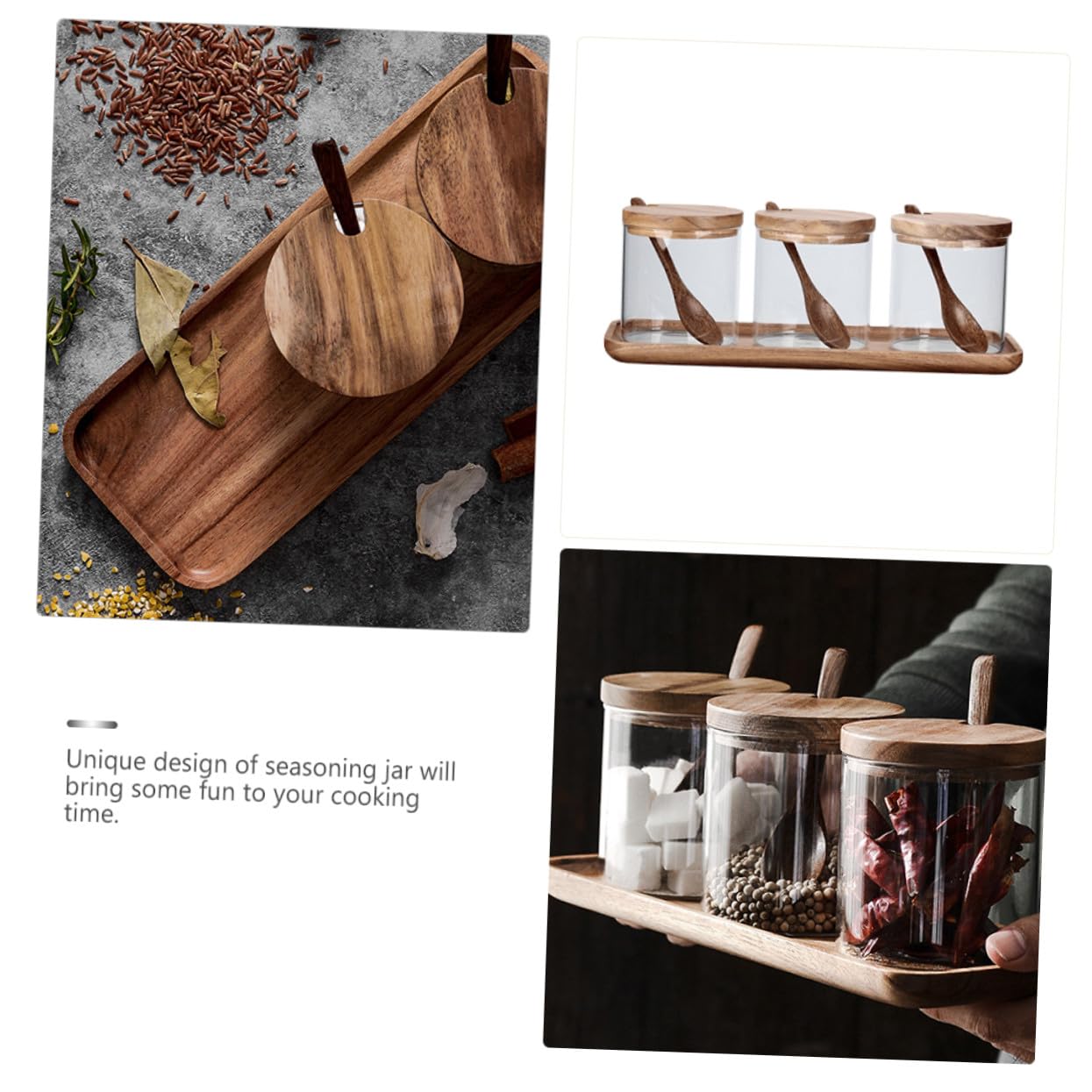 Gewürzgläser mit Holzdeckel und Löffel Kleines Glas Vorratsglas für Gewürze und Lebensmittelaufbewahrung Leicht zu Reinigen für Küche und Kochen