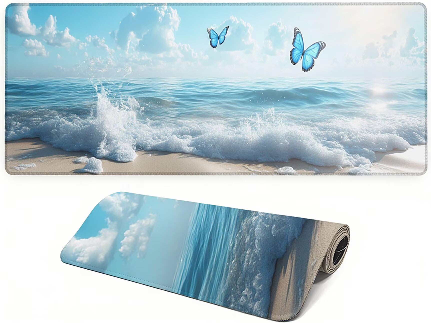 Generico Lejnlnng Tappetino Mouse Gaming XXL -160x80cm - Fiore Tappetino Scrivania Grande, Blu Impermeabile Tappeto Mouse con Base in Gomma Antiscivolo, Mousepad XXL per Gaming e Ufficio JL-8136