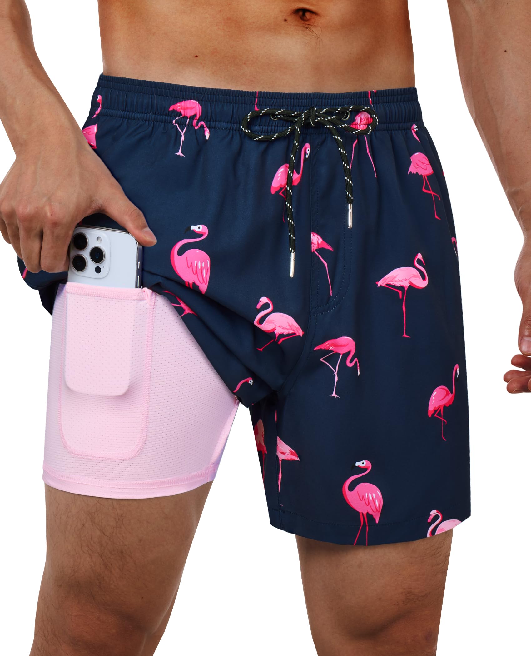 Mens Compression Swim Trunks: 5 inch 2 in 1 Quick Dry Liner Stretchy Comfort Soft Drawstring Pockets Beach Pool-image-28