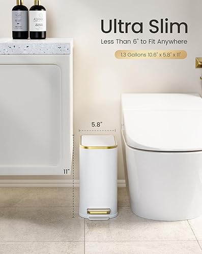 Miniatura 8 de Cesun Cubo de basura pequeño para baño con tapa de cierre suave, cubo de basura de acero inoxidable de 5 litros1.3 galones con cubo interior