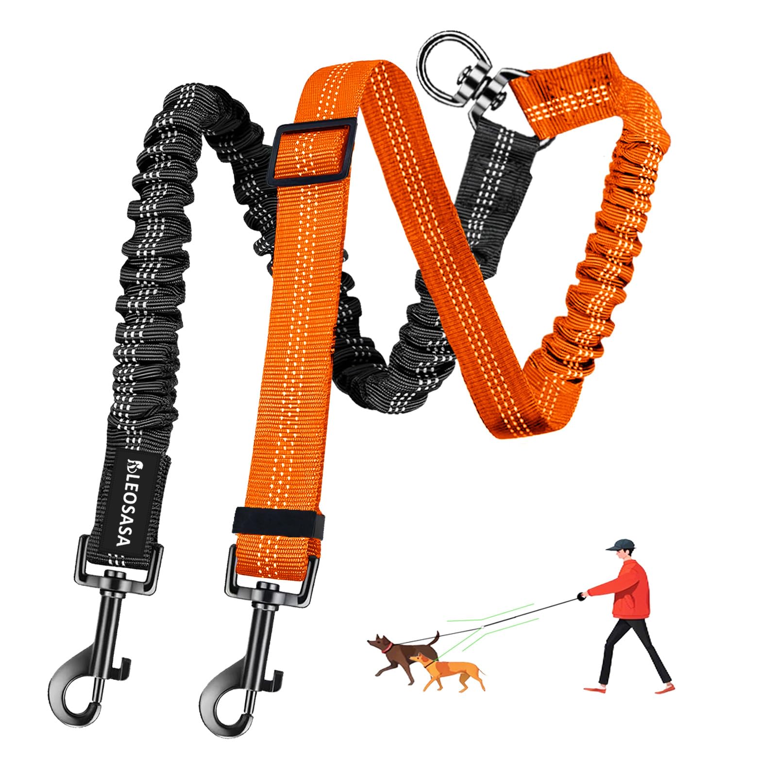 LEOSASA Double Dog Leash - 360°Swivel Tangle Free Splitter Attachment, 2 Dogs Multi-Functional Leashes, Dual Rope for Outdoor Walk Train Small Medium