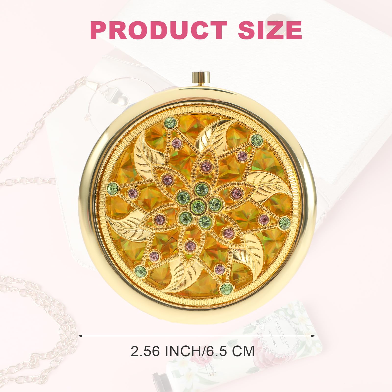 Sibba Espejo Cosmético Compacto Plegable de Mano 1X/2X con Aumento Redondo Mini Espejo de Bolsillo Estilo Palacio Espejo de Aspecto de Diamante Pequeño Reflector Portátil para Embellecer